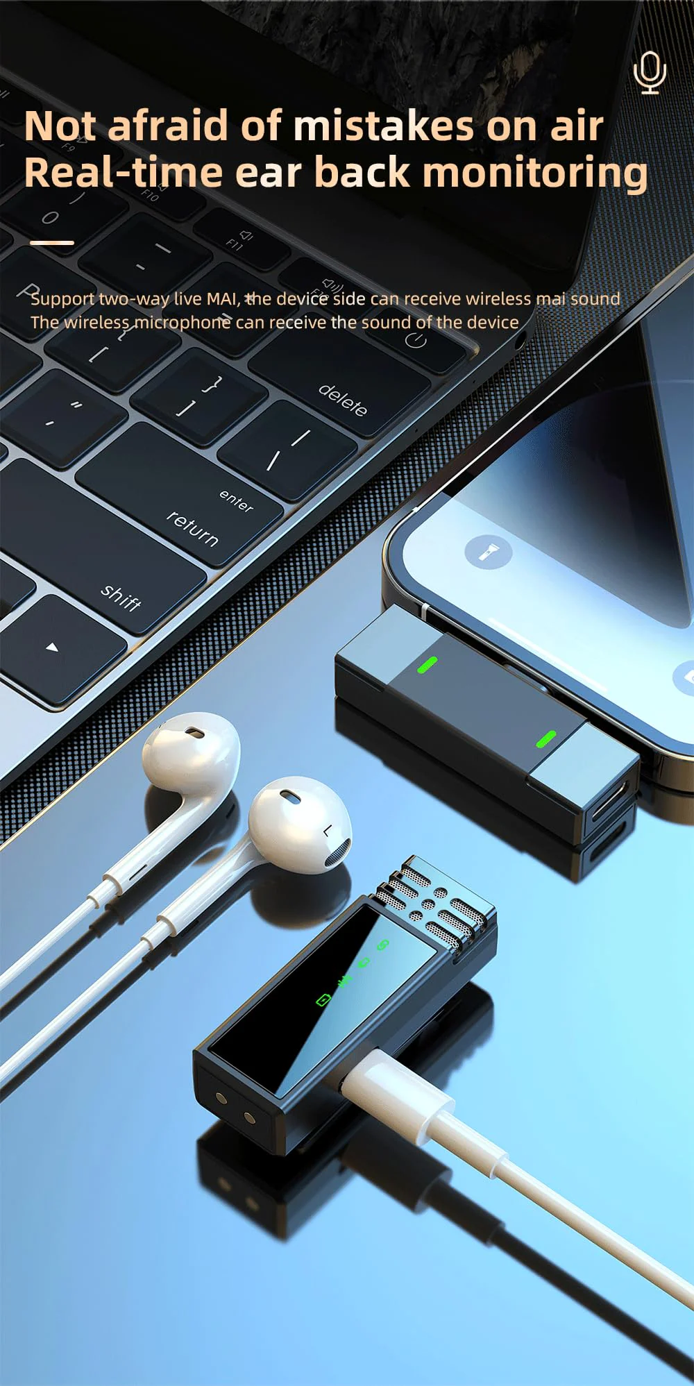 Wireless Lavalier Microphone with Charging Case for iPhone, iPad with Lightning Connector, Set of 2, Plug and Play, 100ft Range, Noise Cancelling - Image 9