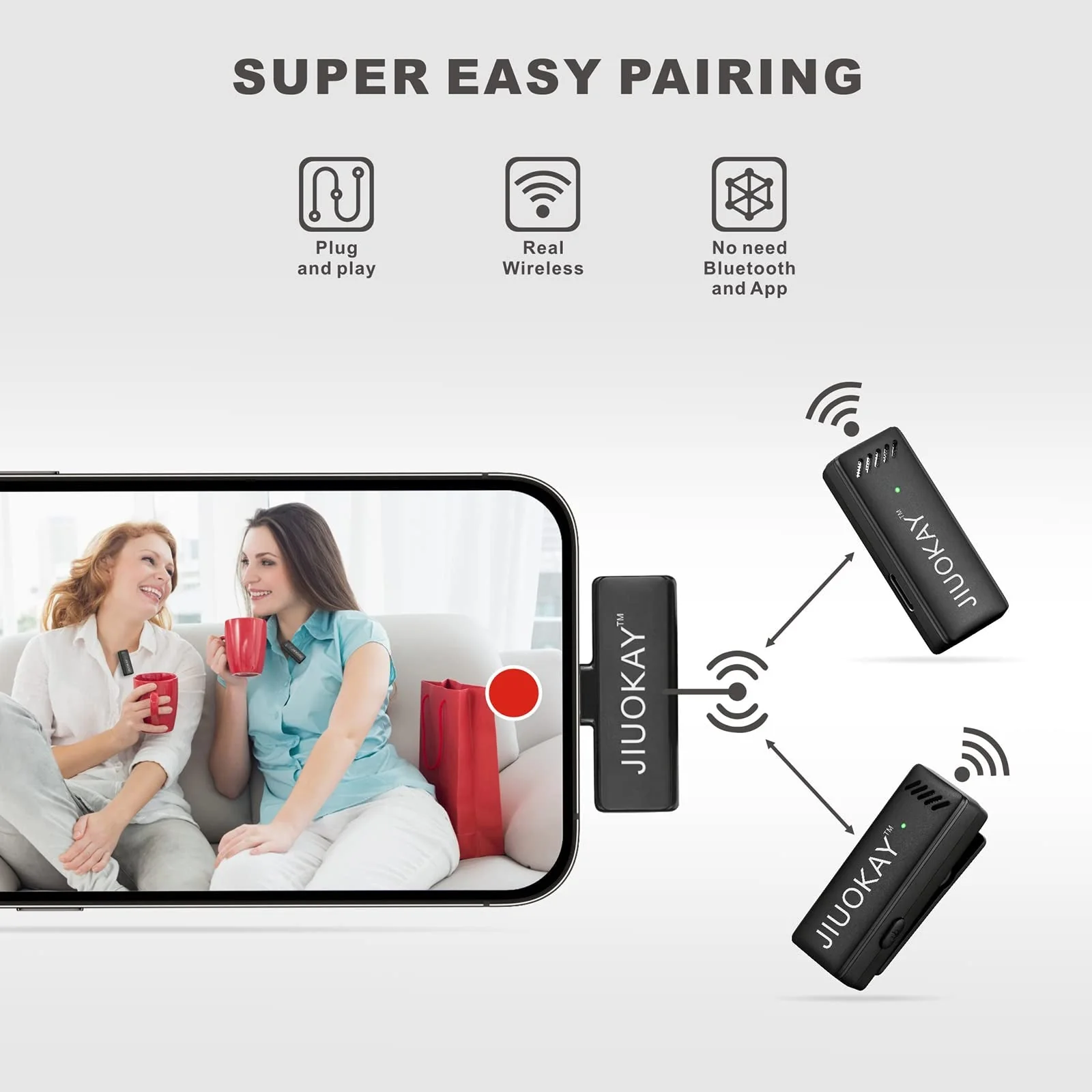 Wireless Lavalier Microphone with Charging Case for Samsung Galaxy, 2 Pack Mini Clip on Lapel Microphone Wireless for Video Recording Interview YouTube Vlog Tiktok Live Streaming (Android) - Image 3