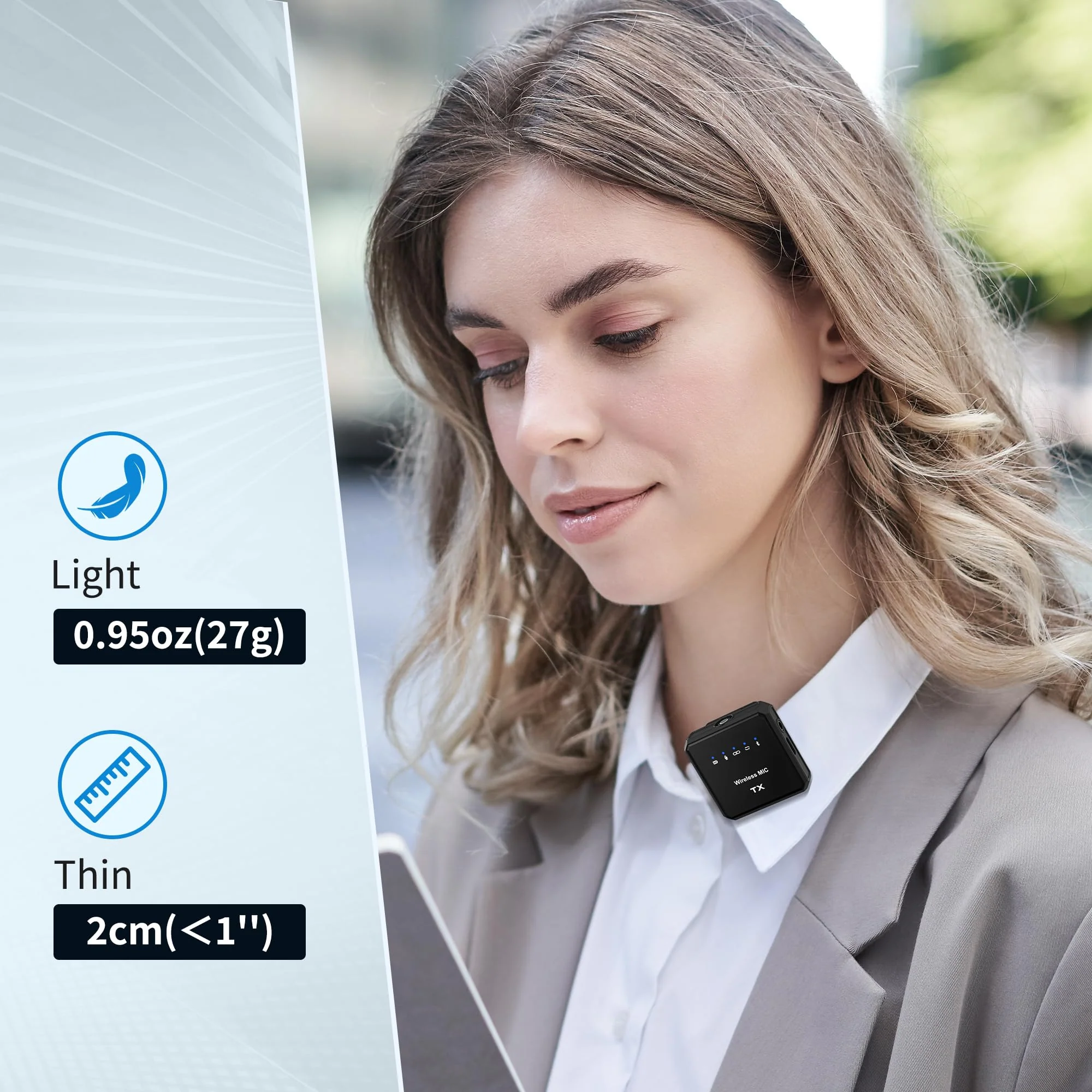 Wireless Lavalier Microphone with Noise Cancellation, 656 ft Range, 24-Hour Battery, Dual Channel, Compact Lapel Microphone Wireless for DSLR Cameras, iPhone, Android, Streaming, Recording, Vlog DX06 - Image 5