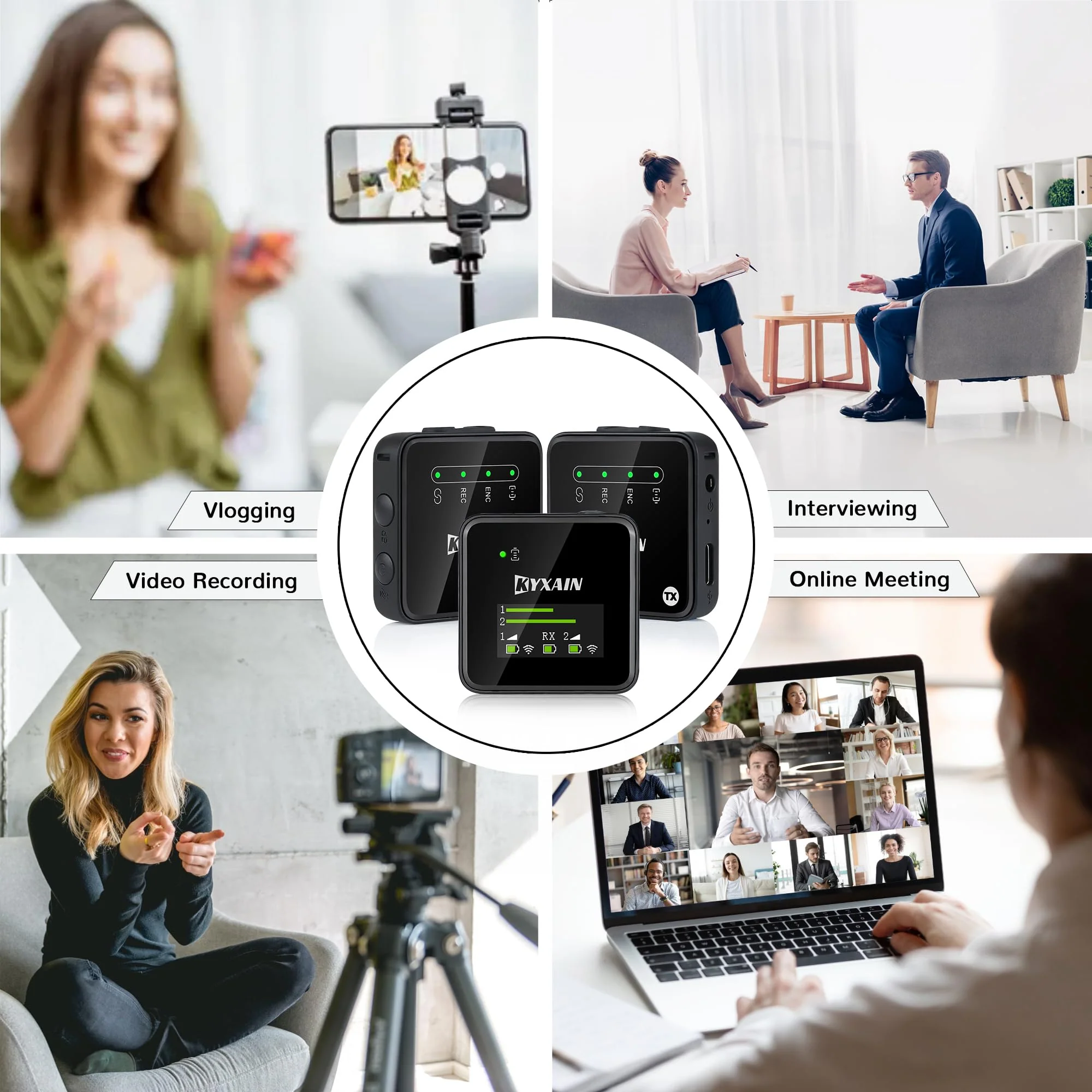 Wireless Lavalier Microphones with Noise Cancellation, 328ft Transmission, 30H Working Time with Charging Case, Wireless Lapel Microphone System for Living Streaming iPhone Android DSLR Camera PC - Image 6