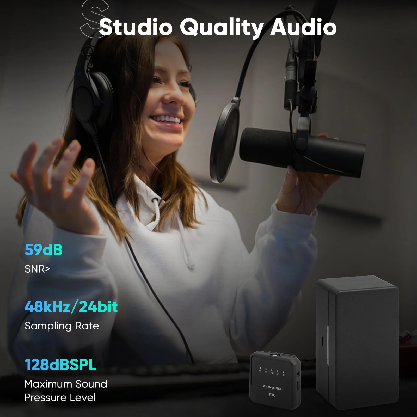 Wireless Microphone, 100m (328 ft.) Range Bluetooth Microphone, 24-Hour Battery, Noise Cancellation, Wireless Microphone for PC, iPhone, Andriod,lav mic,MIC Wireless - Image 2