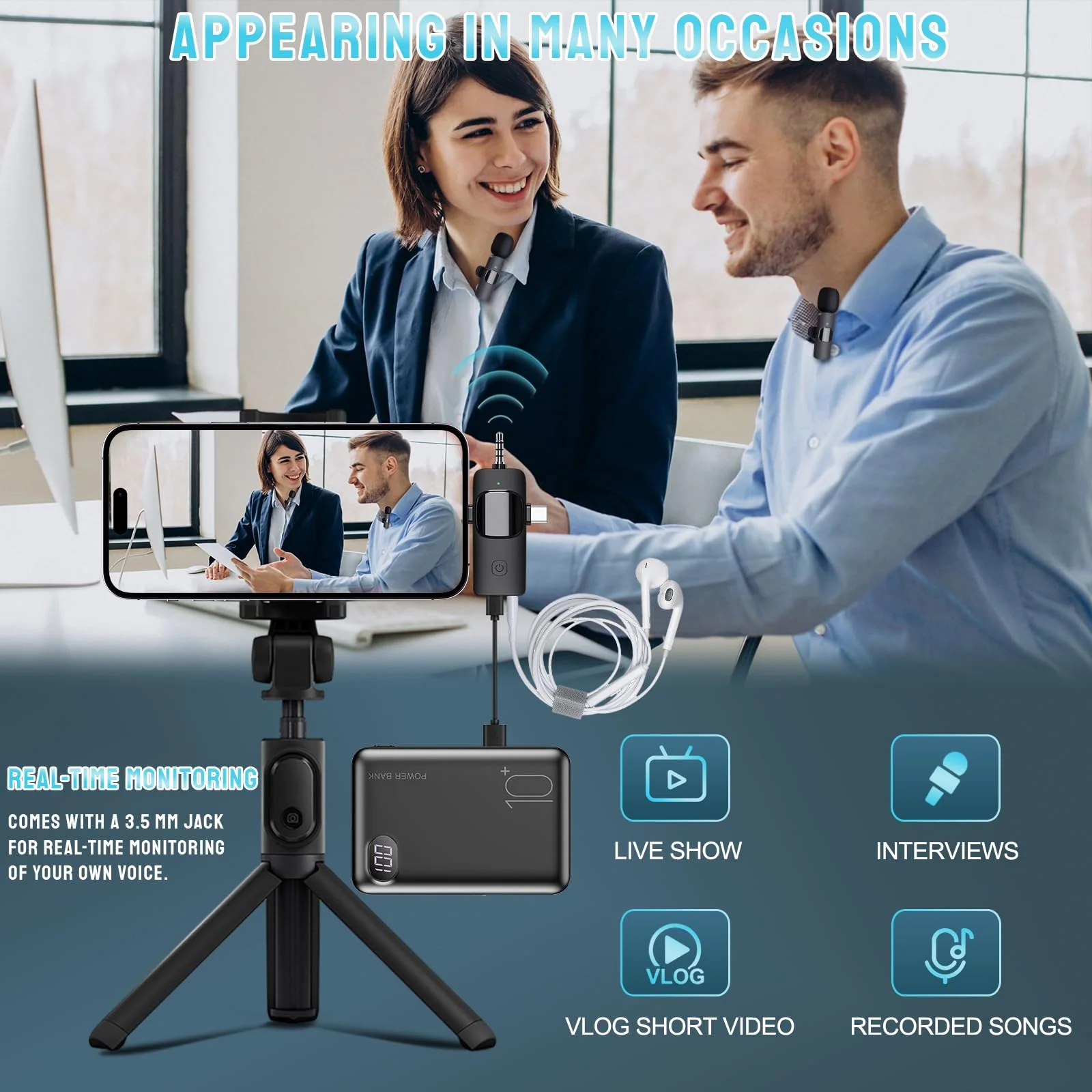 Wireless Microphone for iPhone, Android, Camera, iPad, USB C Microphone, 3 in 1 Dual Professional Wireless Lavalier Mini Microphone, Plug-Play Wireless Mic for Video Recording,YouTube,TikTok - Image 2