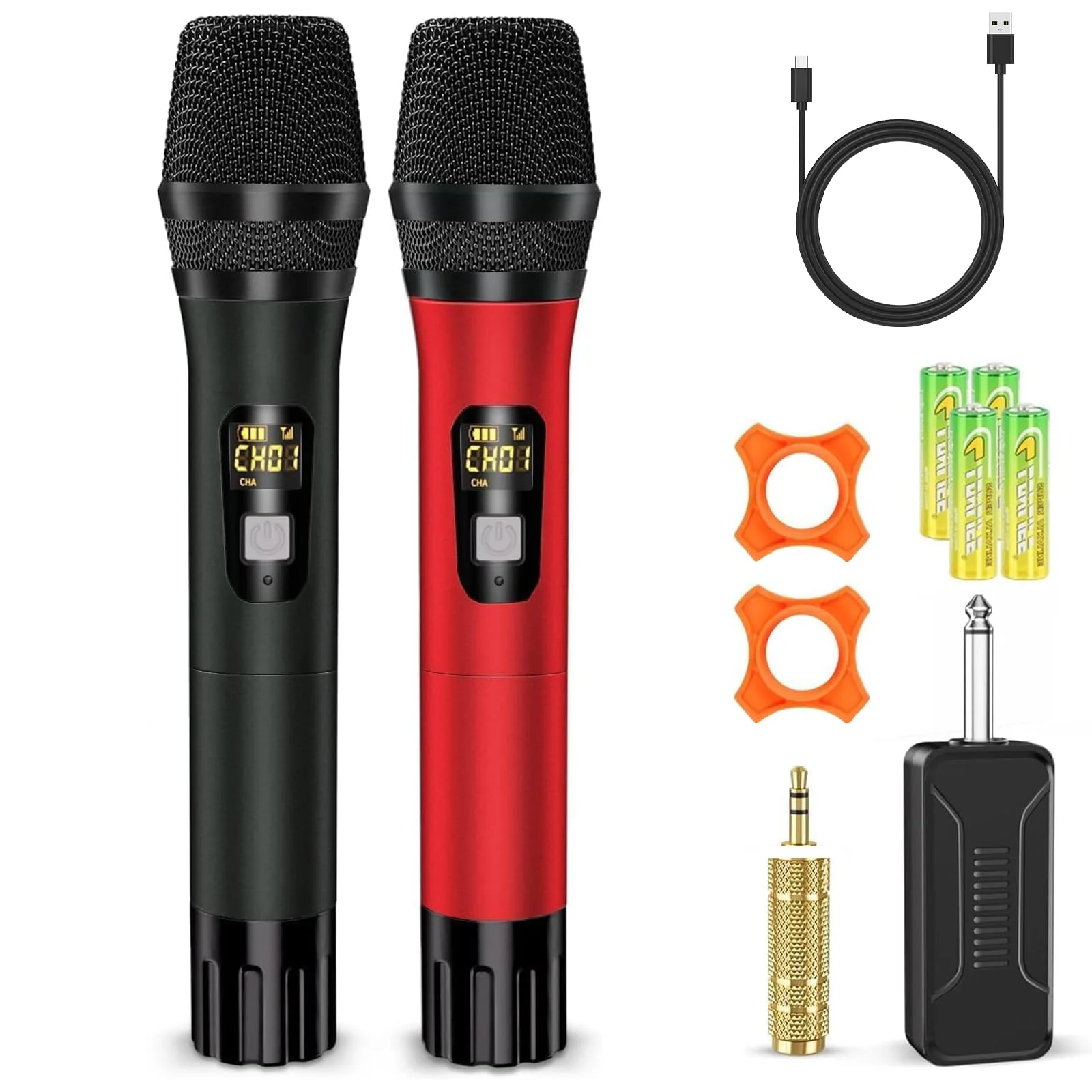 Wireless Microphone, Professional UHF Dual Handheld Cordless Dynamic Mic System with Rechargeable Receiver - 160ft Range, Karaoke Microphone Set for Karaoke, Party Singing, Church, Speech, DJ, Wedding