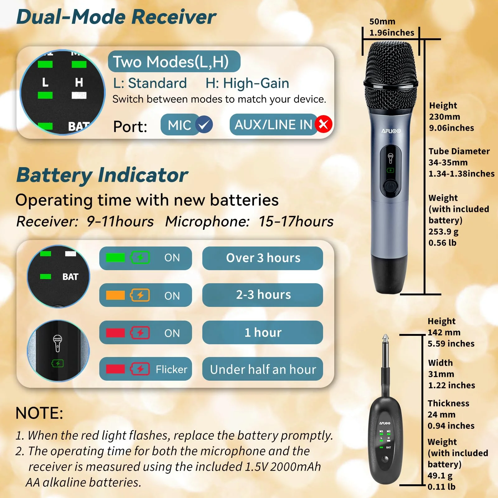 Wireless Microphone Set for Singing, Karaoke & Events, Dual-Mic Receiver, Storage Case Included, Handheld Metal Cordless Mic 2 Pack for Karaoke Machines, PA Systems, Amplifier, Gray - Image 7