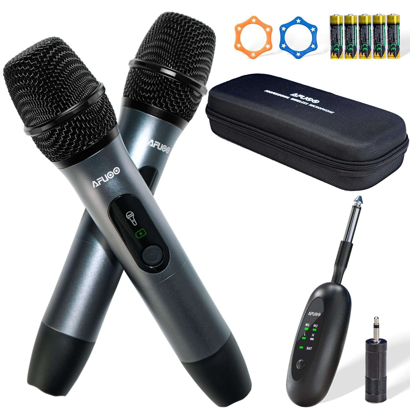 Wireless Microphone Set for Singing, Speeches, Karaoke, Dual-Mic Receiver with AA Battery, Storage Case Included, Metal Cordless Mic 2 Pack for Karaoke Machines, PA Systems, Amplifier, Navy Blue