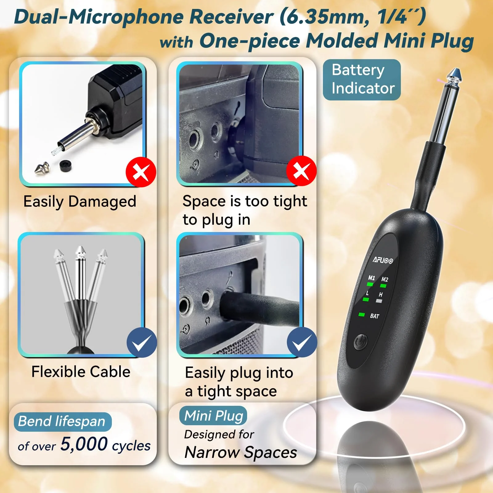 Wireless Microphone Set for Singing, Speeches, Karaoke, Dual-Mic Receiver with AA Battery, Storage Case Included, Metal Cordless Mic 2 Pack for Karaoke Machines, PA Systems, Amplifier, Navy Blue - Image 4