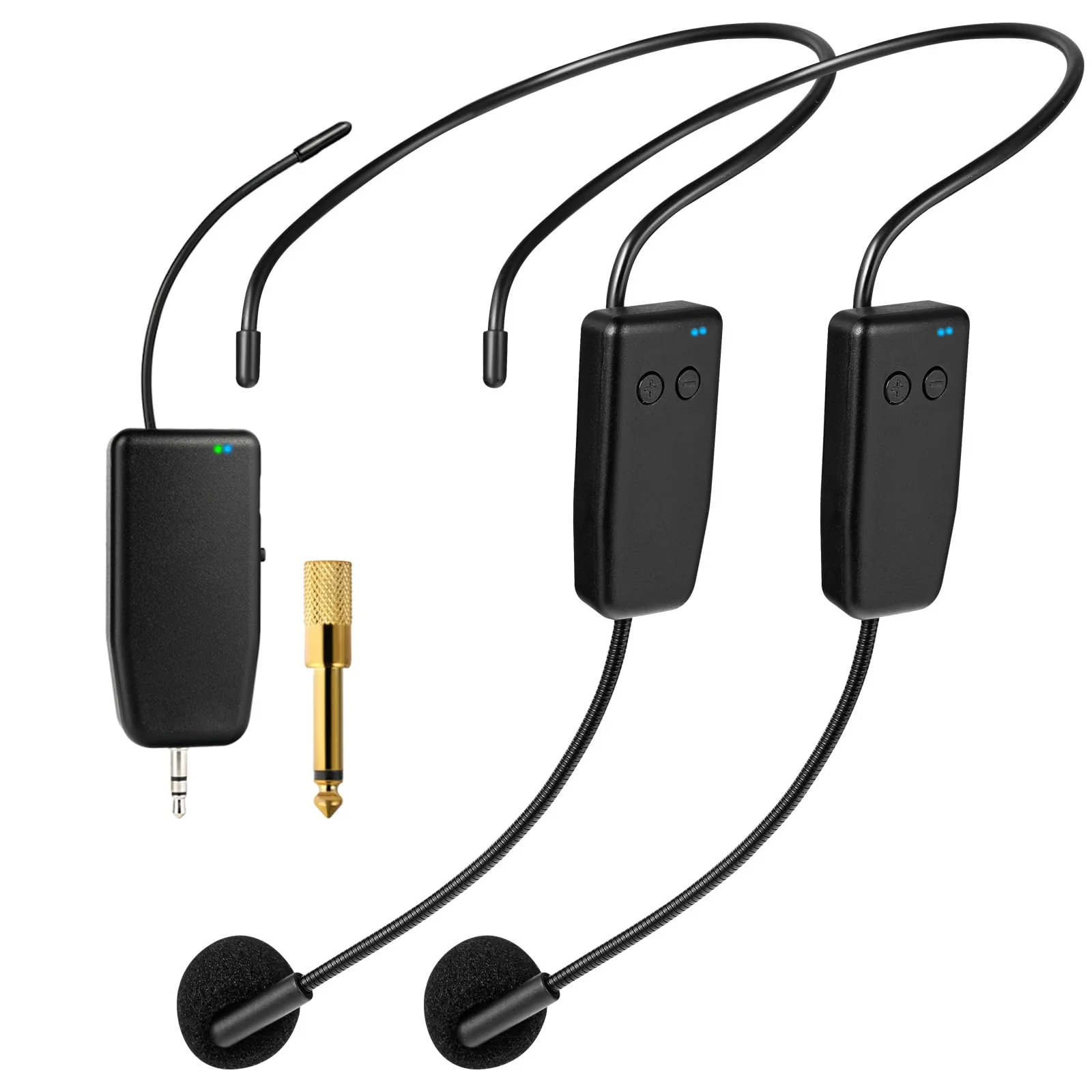 Wireless Microphone System for 2 People,160ft Range, 2.4G Dual Wireless Headset Mics for Karaoke Speaker, Amplifier, Mic Speakers, PA System, Yoga,Teaching, Fitness