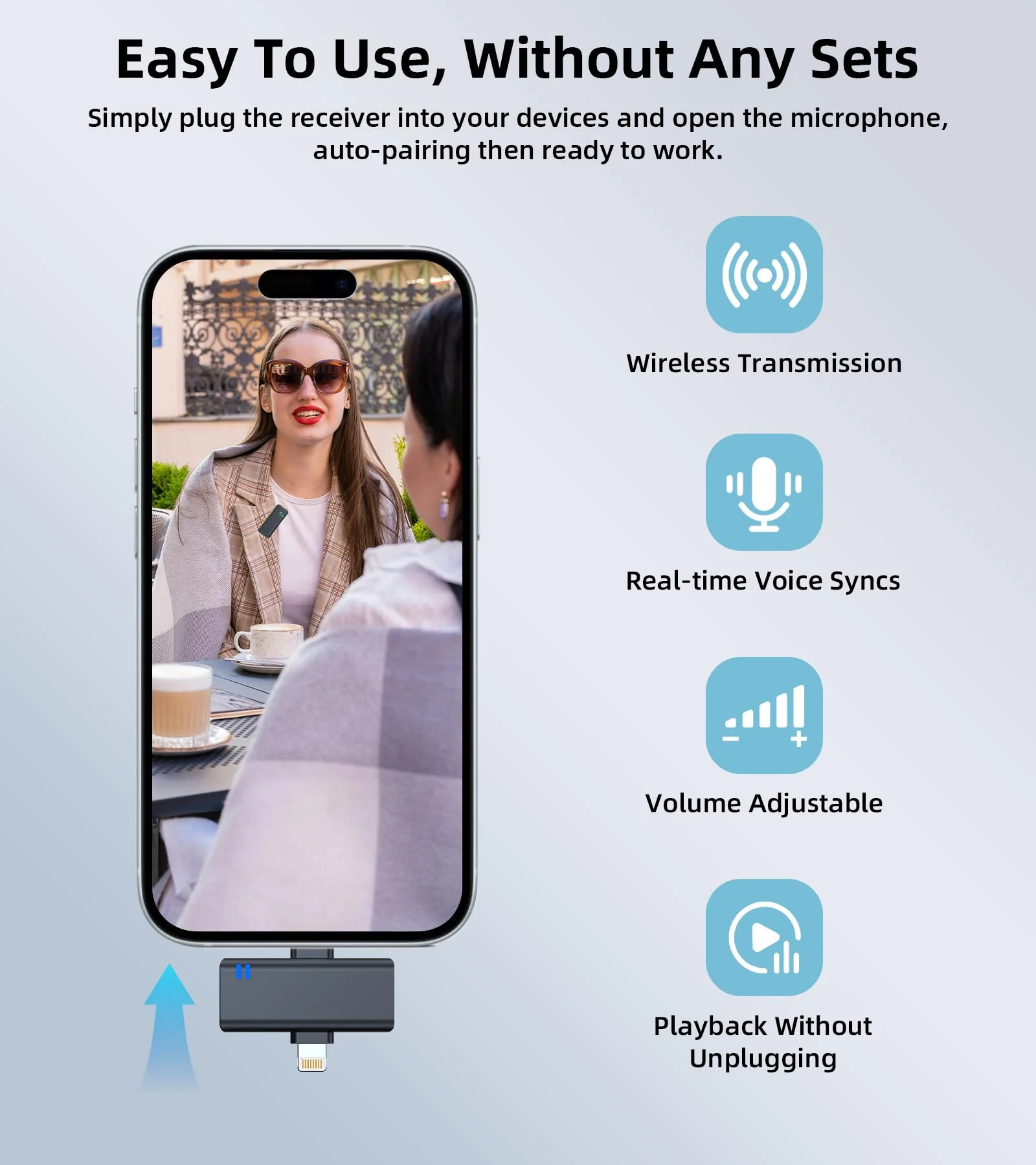 Wireless Microphones for Video Recording - Noise Canceling Mini Lav Mics for iPhone, 3-Level Gain Control, 35H Battery - Phone Microphone for YouTube, TikTok Live-streaming, Podcast, Vlogging 2 in 1 with Battery case - Image 2