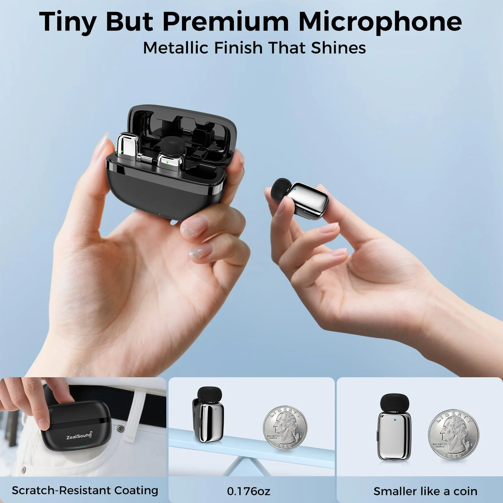Wireless Mini Microphone for iPhone/Android/iPad-2 Pack Lavalier Lapel Microphone with Lightning,USB C Plug, Niose Reduction,Mute,Clip on mic for Video Recording,YouTube,Tiktok,Podcast,Vlog Silver - Image 3