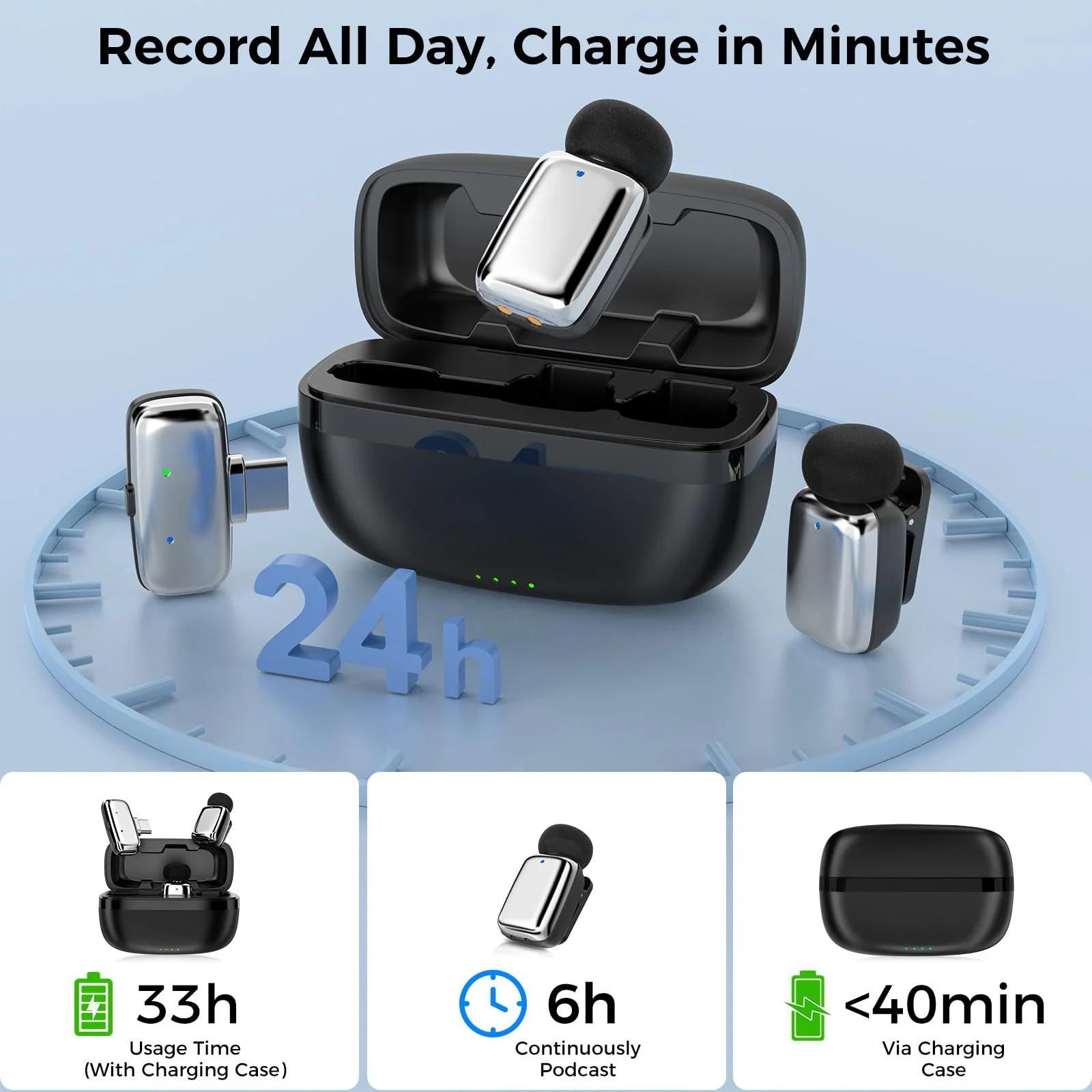 Wireless Mini Microphone for iPhone/Android/iPad-2 Pack Lavalier Lapel Microphone with Lightning,USB C Plug, Niose Reduction,Mute,Clip on mic for Video Recording,YouTube,Tiktok,Podcast,Vlog Silver - Image 7
