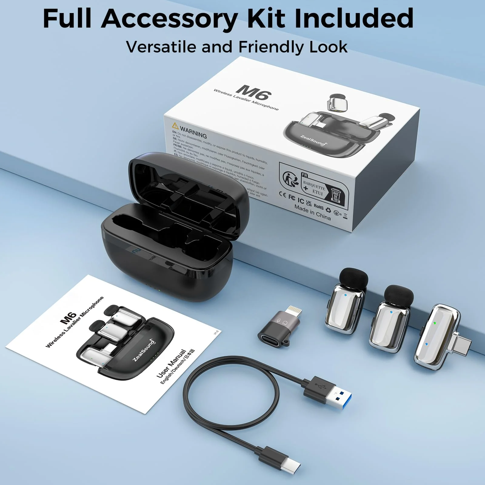 Wireless Mini Microphone for iPhone/Android/iPad-2 Pack Lavalier Lapel Microphone with Lightning,USB C Plug, Niose Reduction,Mute,Clip on mic for Video Recording,YouTube,Tiktok,Podcast,Vlog Silver - Image 9