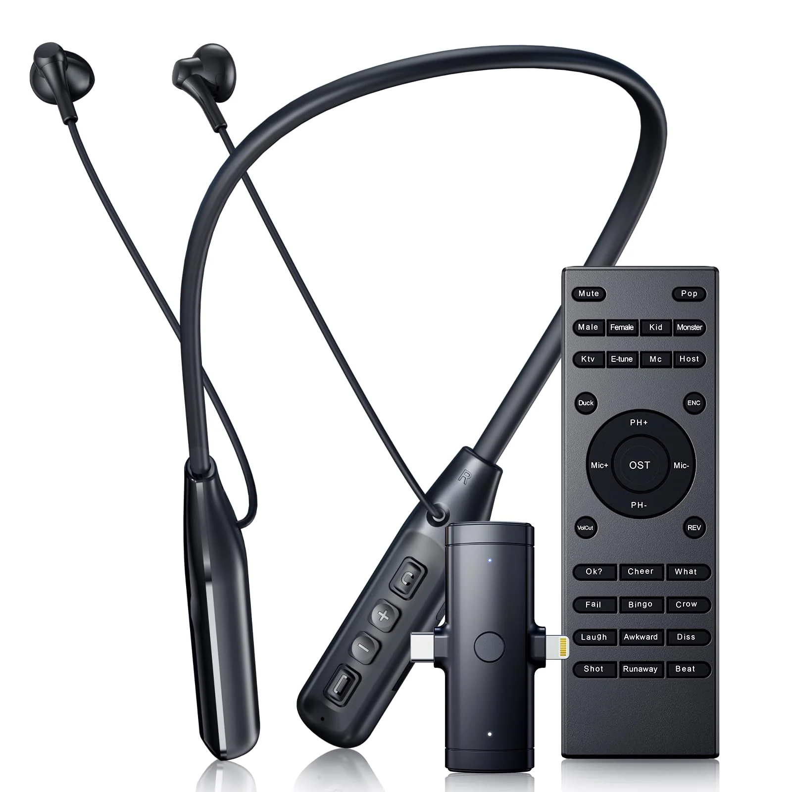 Wireless Neckband Microphone Headset Kit with in-Ear Monitor, Remote Audio Mixer, Bluetooth Music, Voice Changer, All-in-One for Streaming & Podcasting, Compatible with iPhone & Android