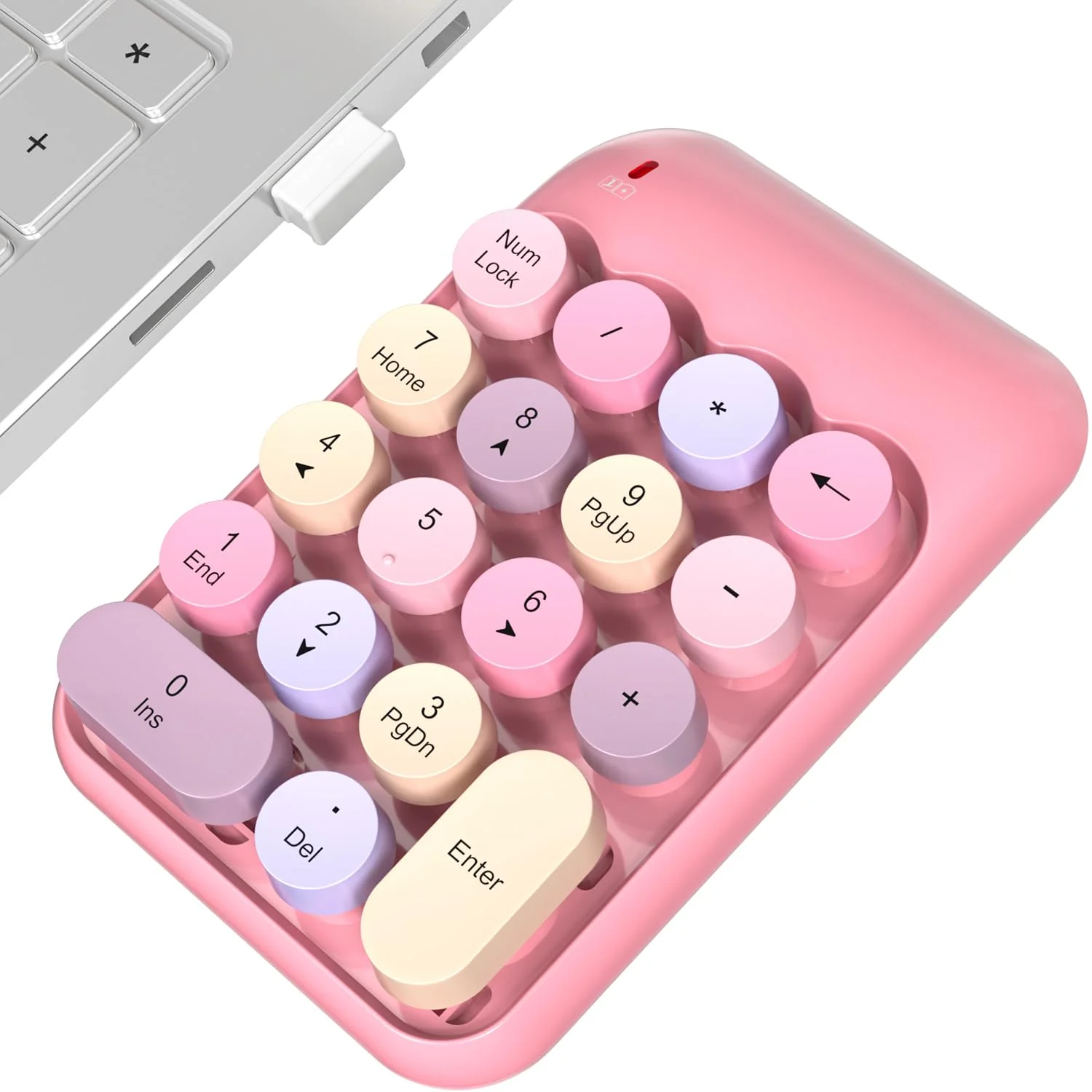 Wireless Number Pads, Cute Colorful Numeric Keypad Numpad Portable 2.4 GHz Financial Accounting Number Keyboard Extensions, 18 Key Number Numpad for Laptop Desktop, PC (Pink) Pink