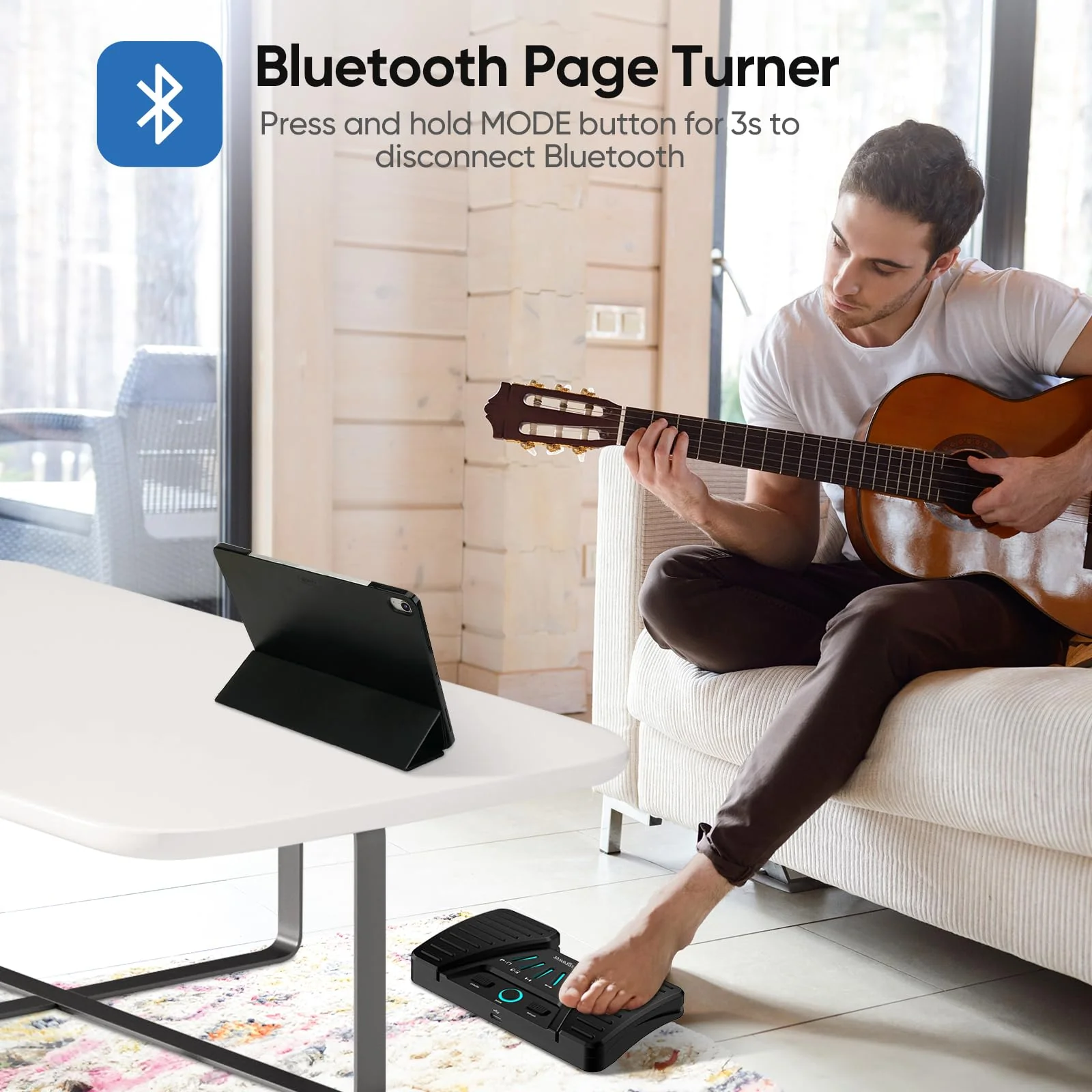 Wireless Page Turner Pedal for Musical Instruments,Portable Bluetooth Foot Pedal, Silent Rechargeable Music Page Turner with Anti-Slip Rubber for iPad, Tablets, Phone - Image 2