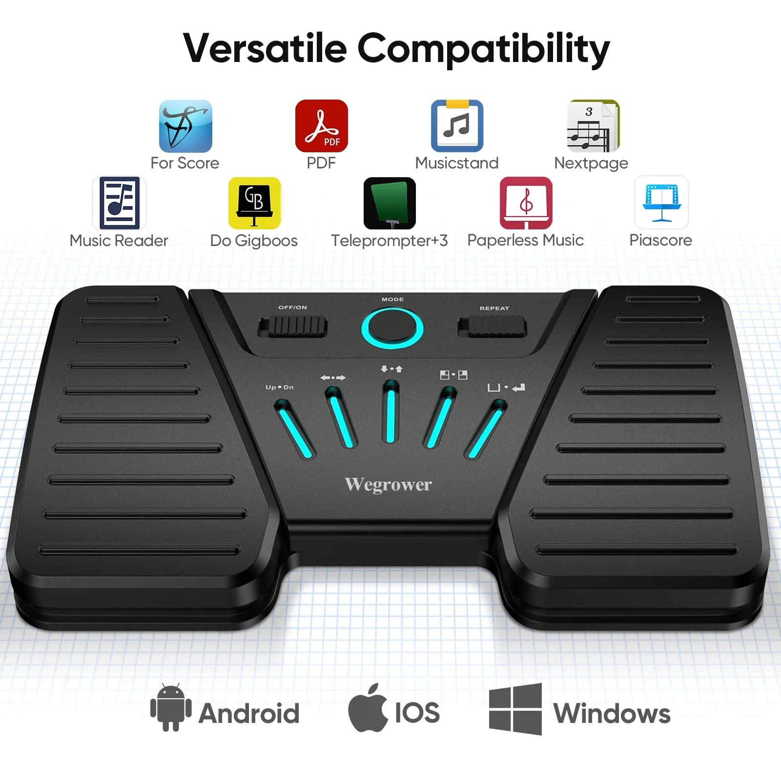 Wireless Page Turner Pedal for Musical Instruments,Portable Bluetooth Foot Pedal, Silent Rechargeable Music Page Turner with Anti-Slip Rubber for iPad, Tablets, Phone - Image 4