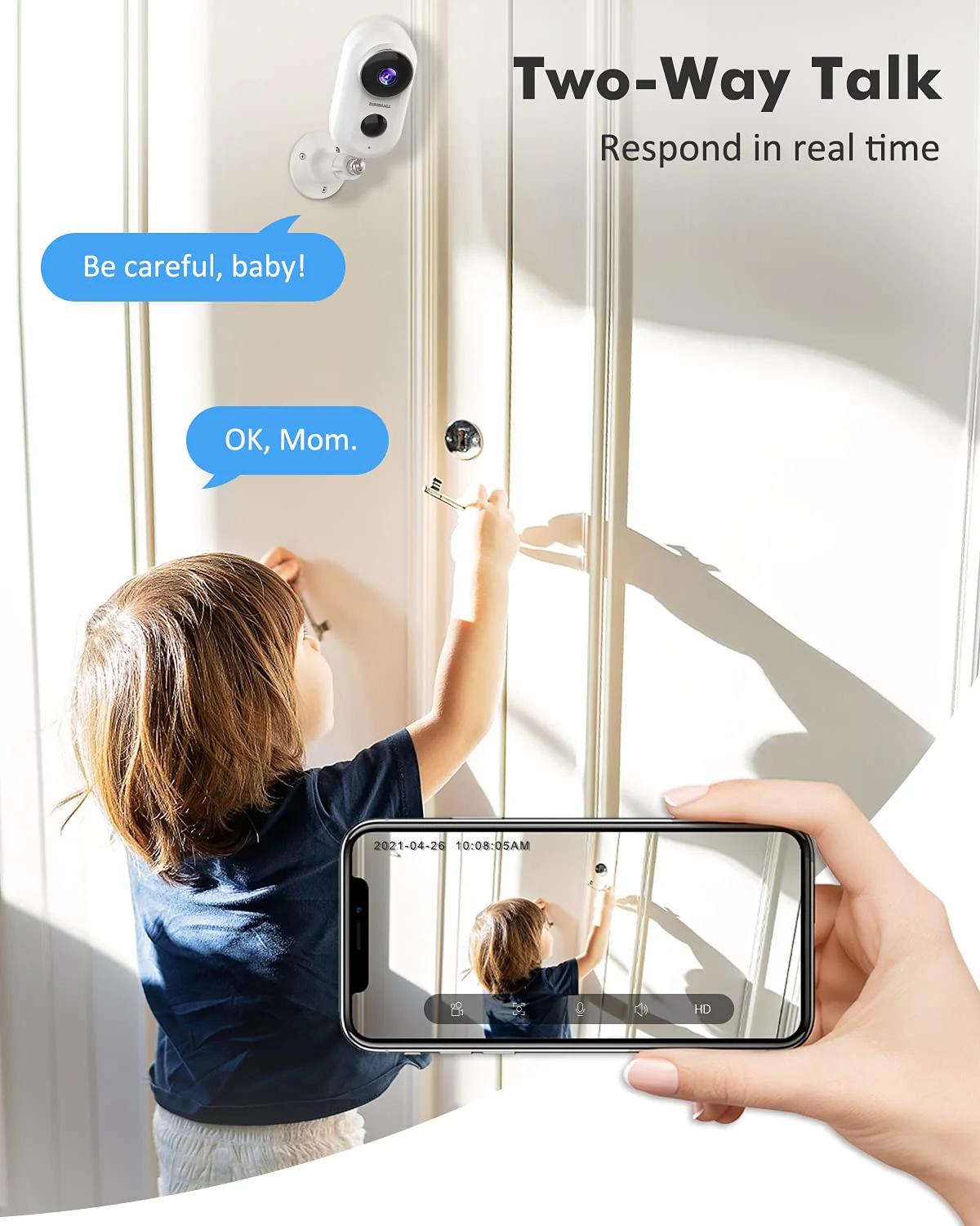 Wireless Rechargeable Battery Powered WiFi Camera, Home Security Camera, Night Vision, Indoor/Outdoor, 1080P Video with Motion Detection, 2-Way Audio, Waterproof, compatible with Cloud Storage/SD Slot White - Image 3