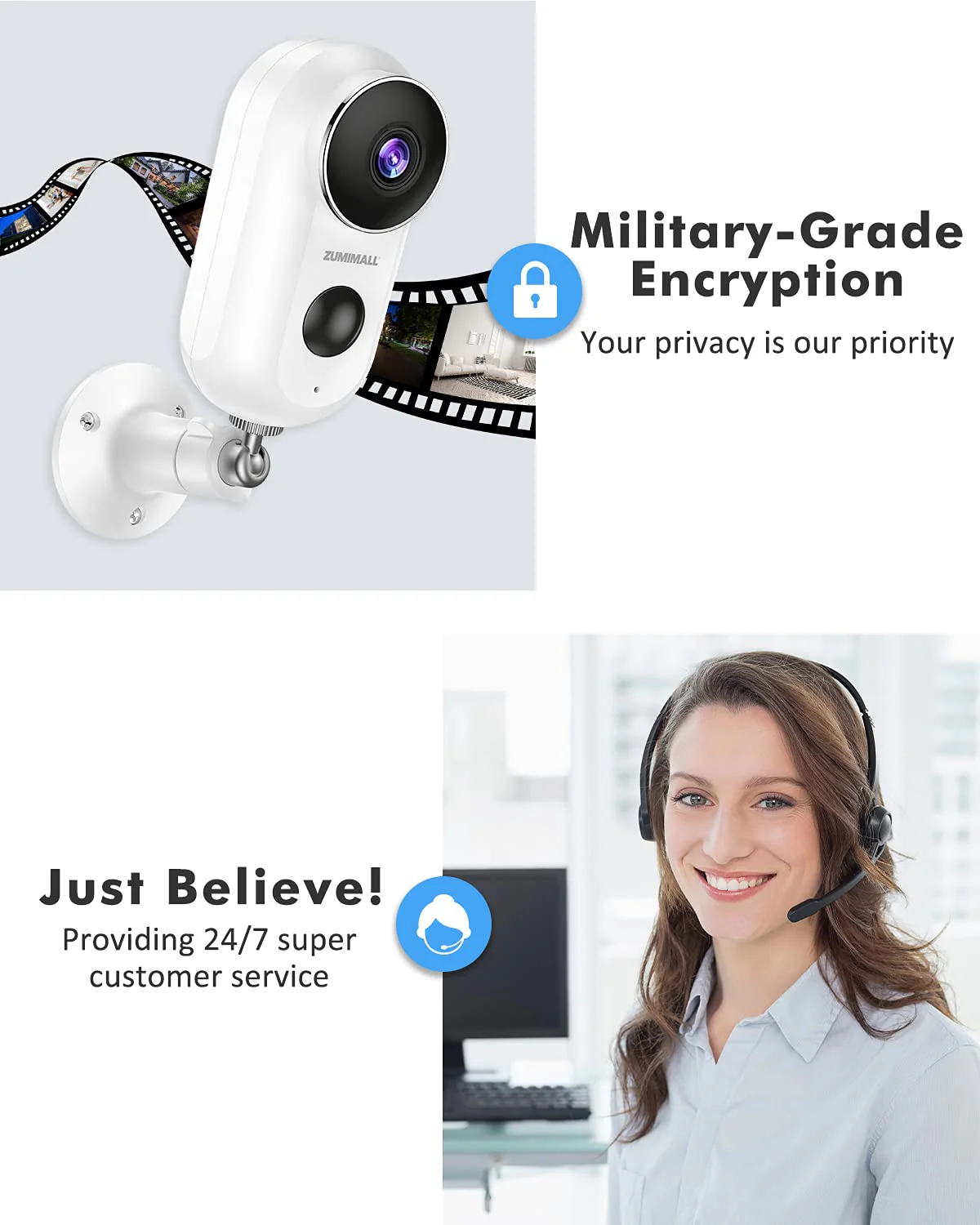Wireless Rechargeable Battery Powered WiFi Camera, Home Security Camera, Night Vision, Indoor/Outdoor, 1080P Video with Motion Detection, 2-Way Audio, Waterproof, compatible with Cloud Storage/SD Slot White - Image 7