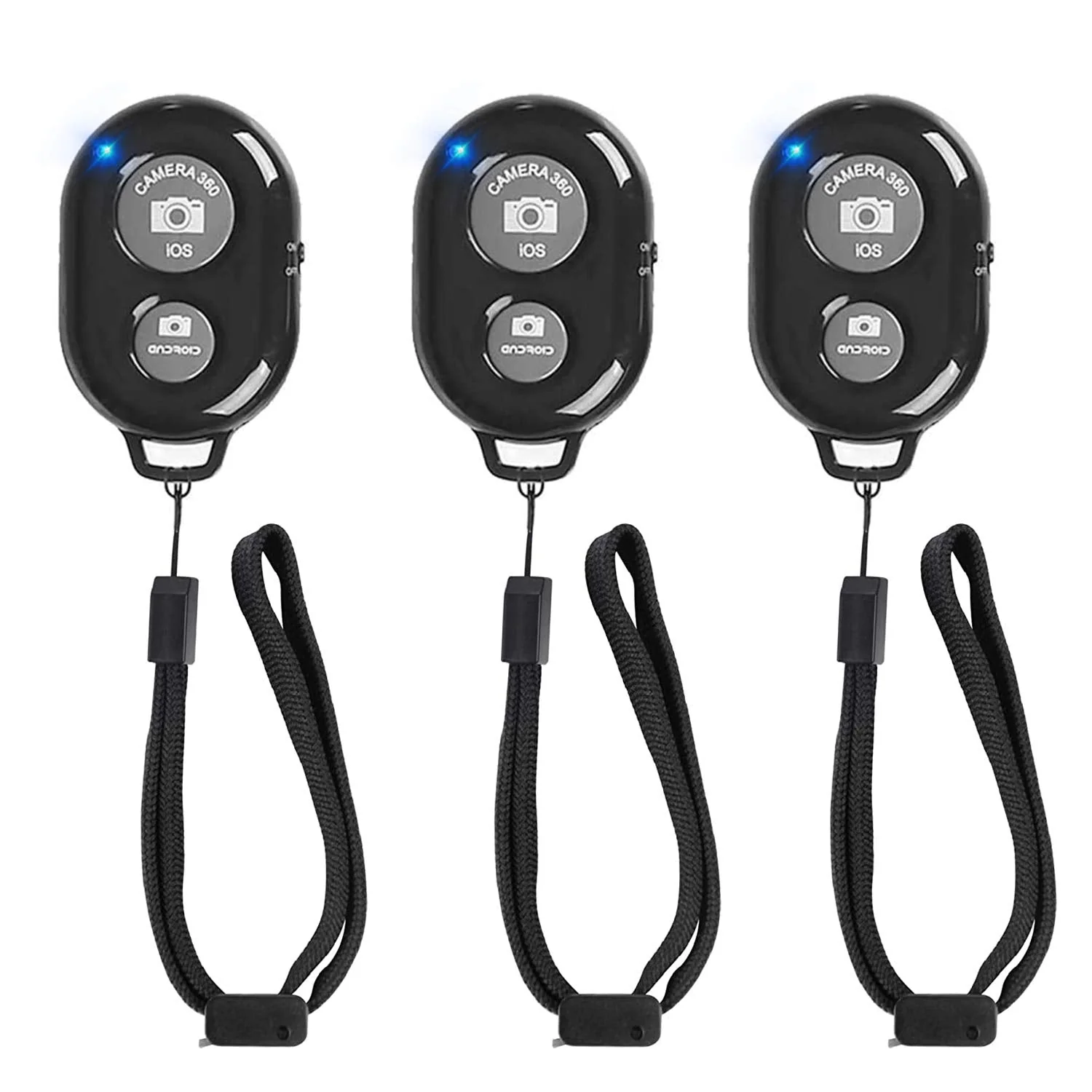 Wireless Remote Shutter for Cellphones and Tablets (3 Pack), AOQIYUE Bluetooth Remote for iPhone/Android Camera Control, Selfie Clicker for Photos and Videos - Wrist Strap Included 3-black