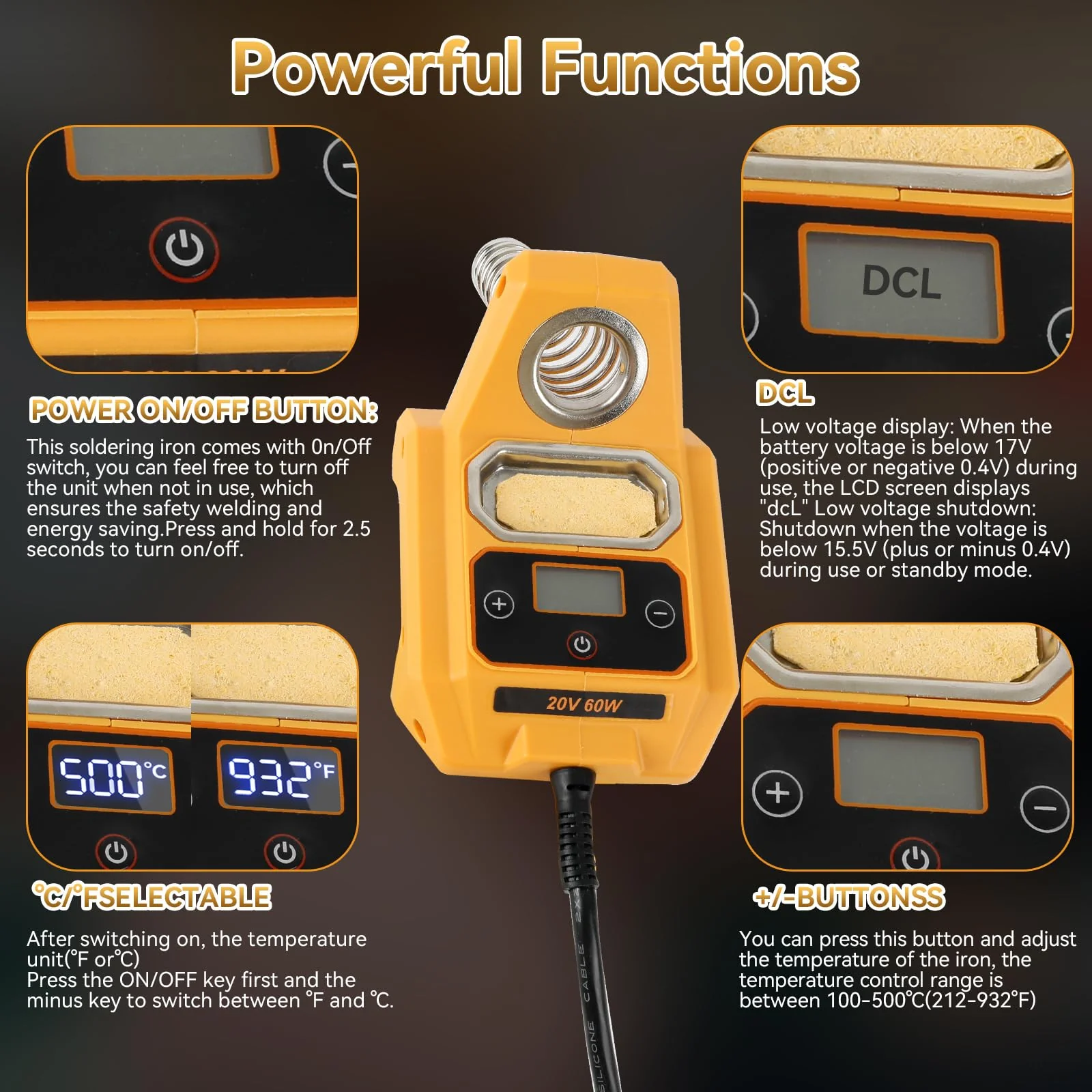Wireless Soldering Iron Station for DEWALT 18V Batteries, Electric Soldering Station Kit with LET Display, 2 Temperature Units 100-500°C, 10 Seconds Preheating for DIY Appliance Repair - Image 4