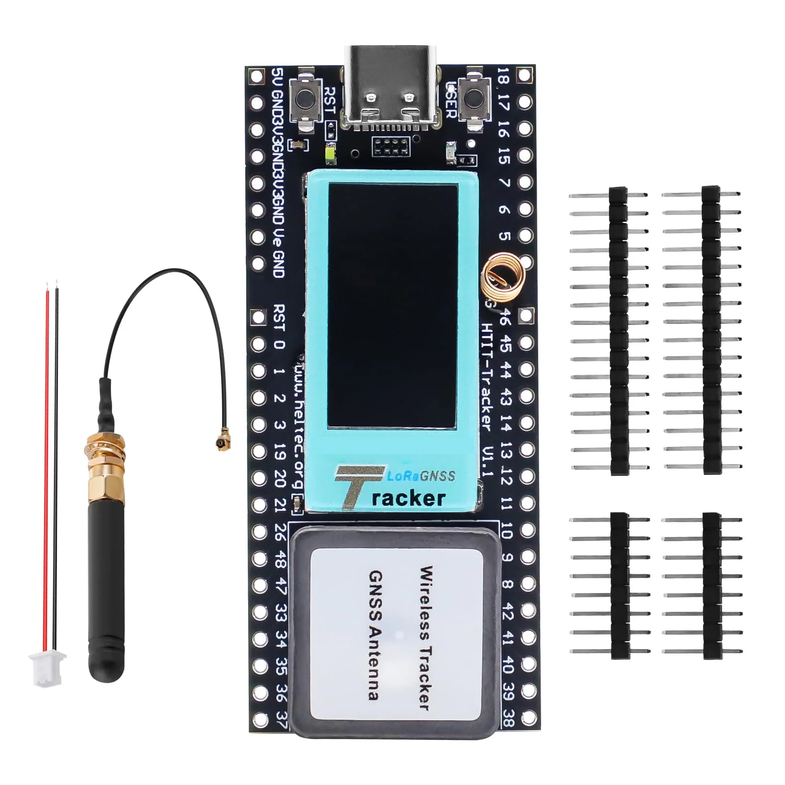 Wireless Tracker ESP LCD Display Binghe 868 MHz Wireless Tracker Supports WiFi Bluetooth / LoRa / Gnss / Tracking and Positioning GPS Type C Connection with 2.4GHz Metal Spring Antenna