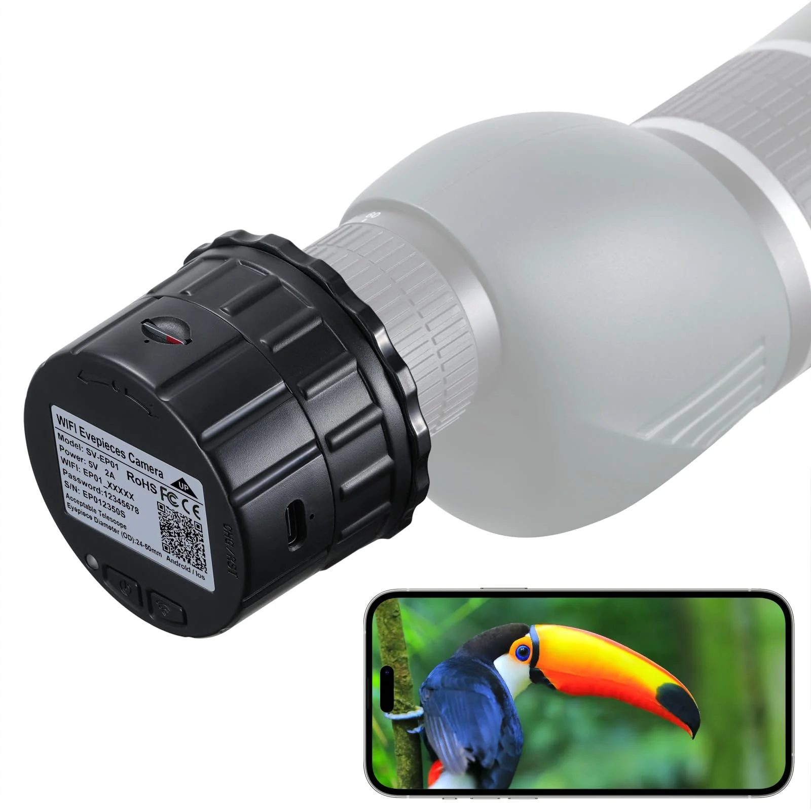 Wireless WiFi Electronic Eyepiece Telescope Eyepiece Camera 32GB Video Recording Digital Telescope Camera Electronic Eyepiece, Telescope Accessories for 24mm-50mm Optical Telescopes and Microscope
