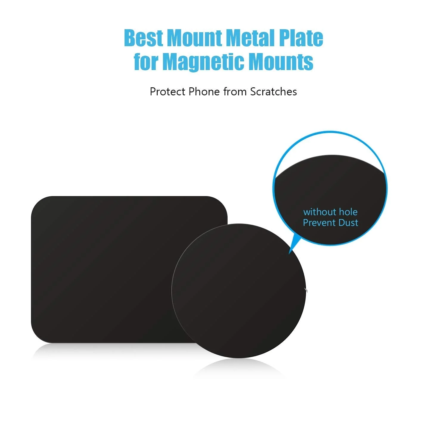 WixGear Mount Metal Plate with Adhesive for Magnetic Cradle-Less Mount -X4 Pack 2 Rectangle and 2 Round (Compatible with Magnetic mounts) (Black) - Image 4