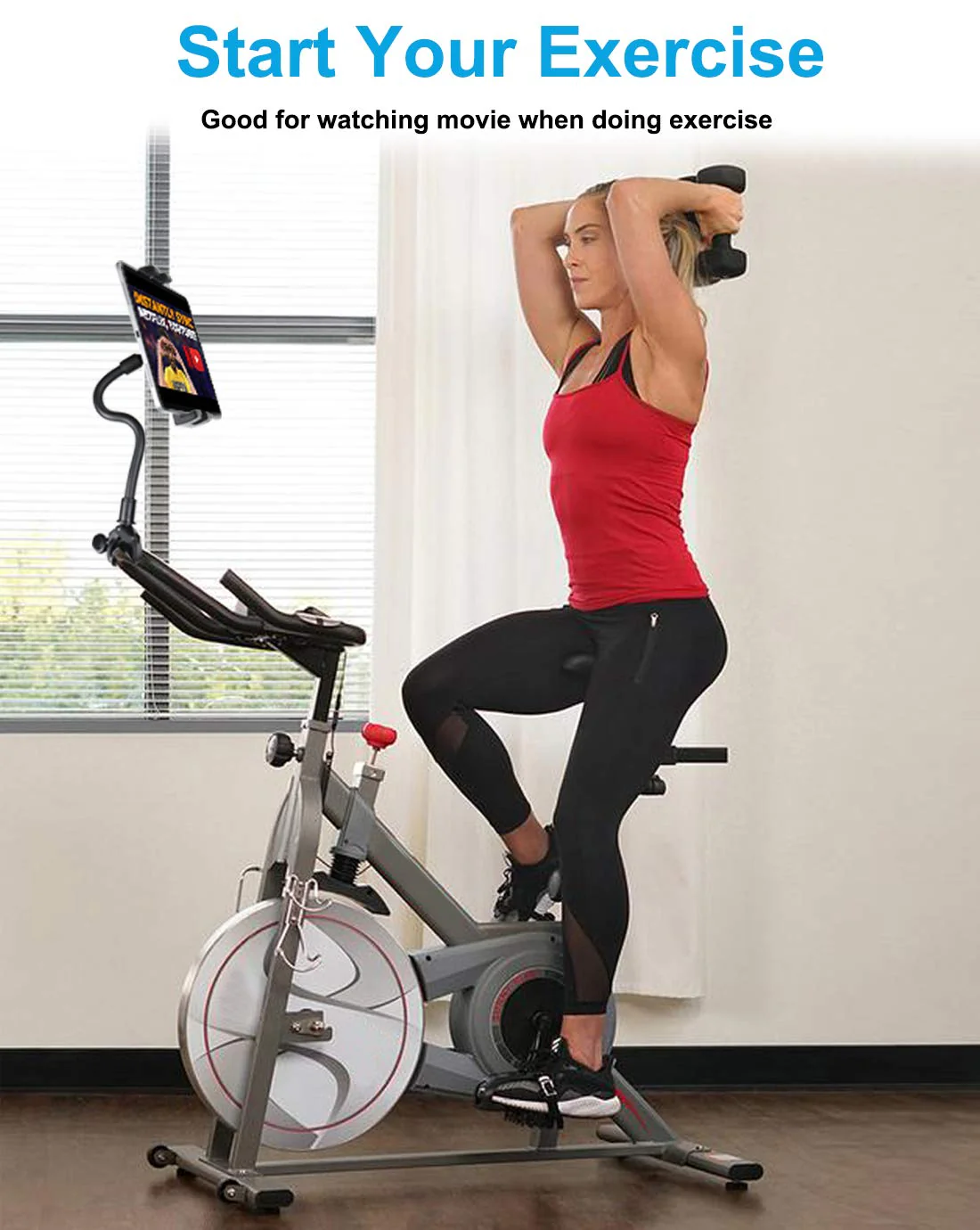 woleyi Gooseneck Tablet Holder for Spin Bike, Peloton Tablet Mount Exercise Bike Handlebar Stand for Stationary Bicycle, Treadmill, Stroller, Elliptical for iPad Pro Air Mini, Galaxy, 4.7-13" Devices - Image 2
