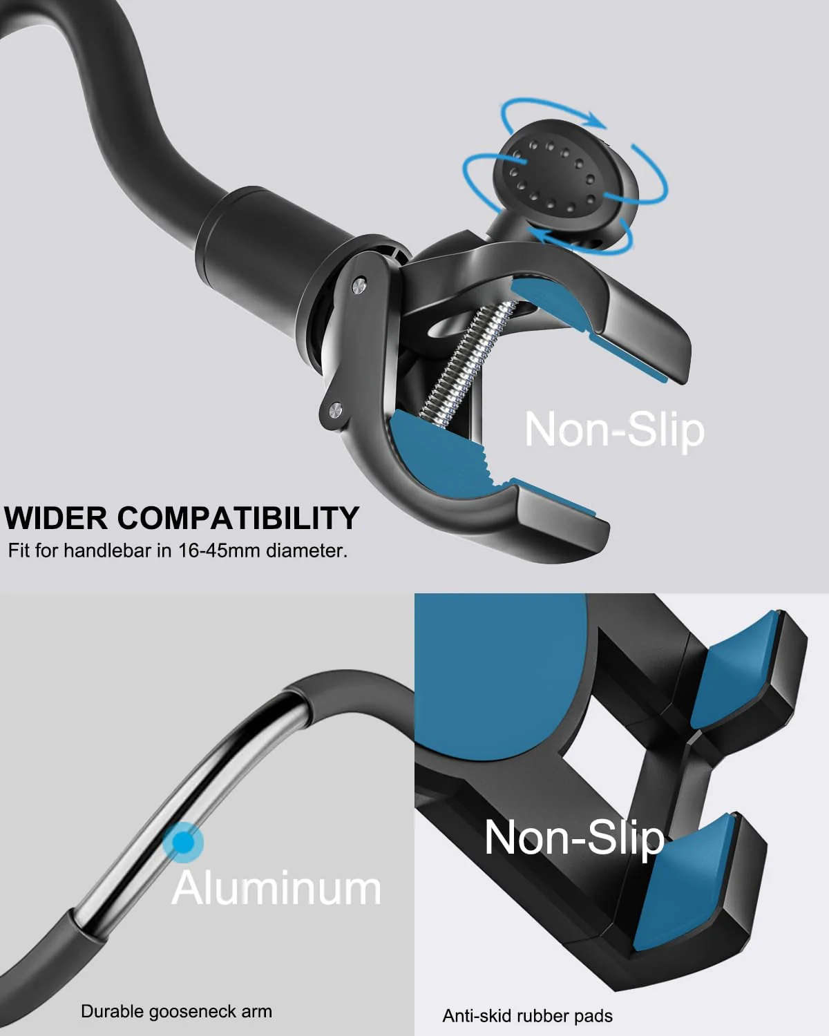 woleyi Gooseneck Tablet Holder for Spin Bike, Peloton Tablet Mount Exercise Bike Handlebar Stand for Stationary Bicycle, Treadmill, Stroller, Elliptical for iPad Pro Air Mini, Galaxy, 4.7-13" Devices - Image 7