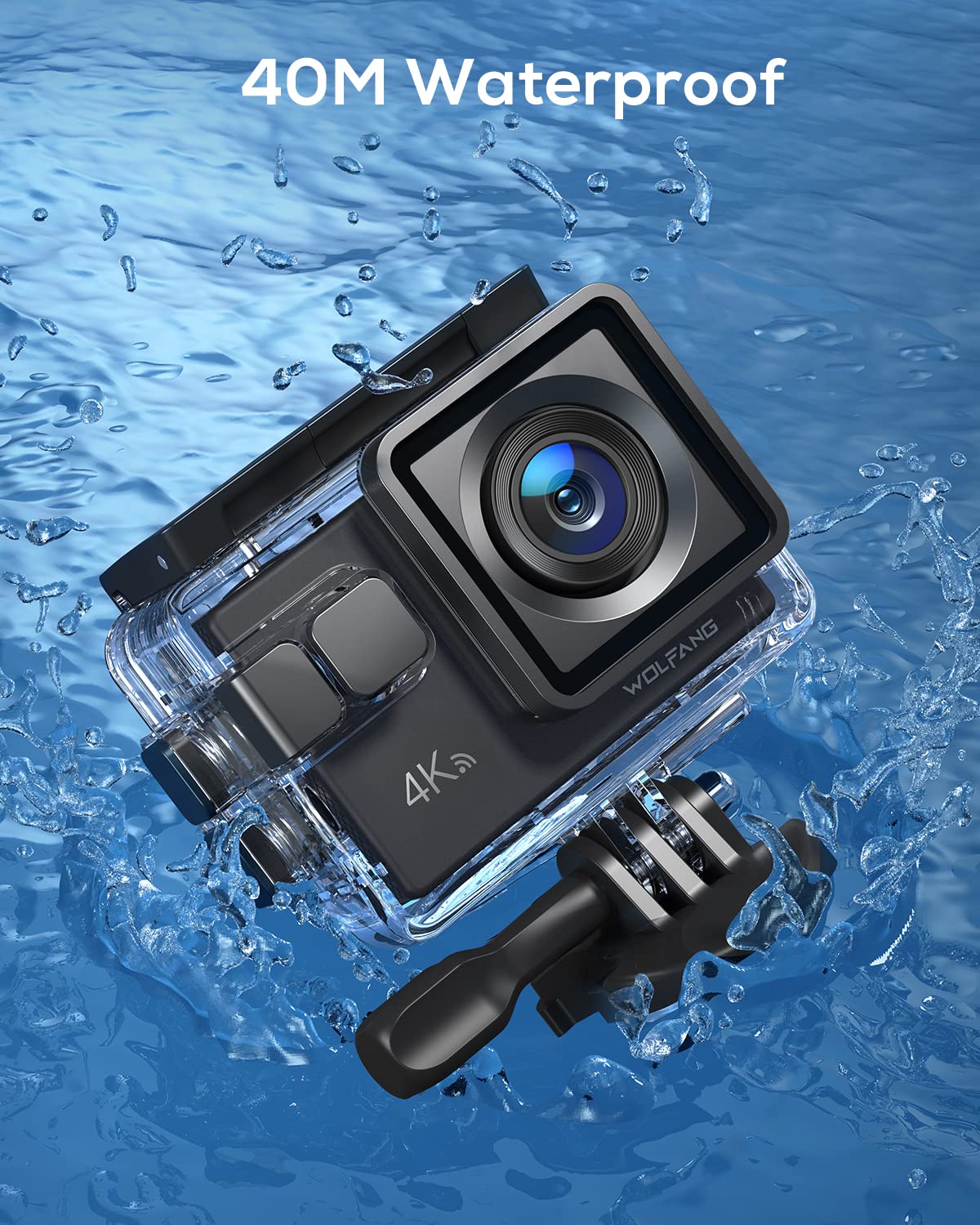 WOLFANG Action Camera 4K 20MP GA100, Waterproof 40M Underwater Camera for Snorkeling, EIS Stabilization WiFi 170° Wide Angle Helmet Camera for Vlogging with External Microphone, Remote Control - Image 5