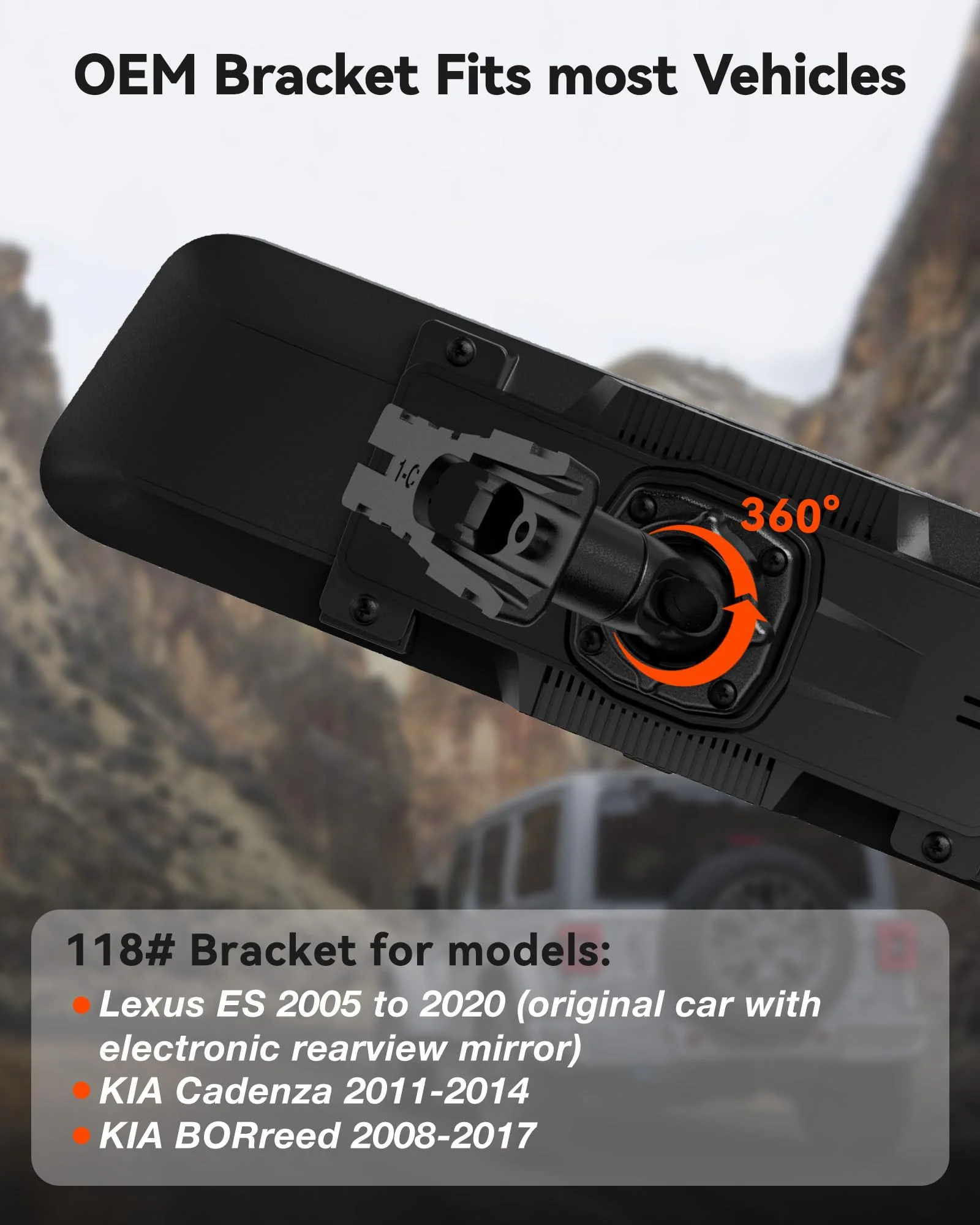 WOLFBOX Model 118 OEM Bracket Fit for 2008-2017 Kia BORreed, for USB C G840S/G840H/G850/G900 Mirror Dash Cam - Image 2
