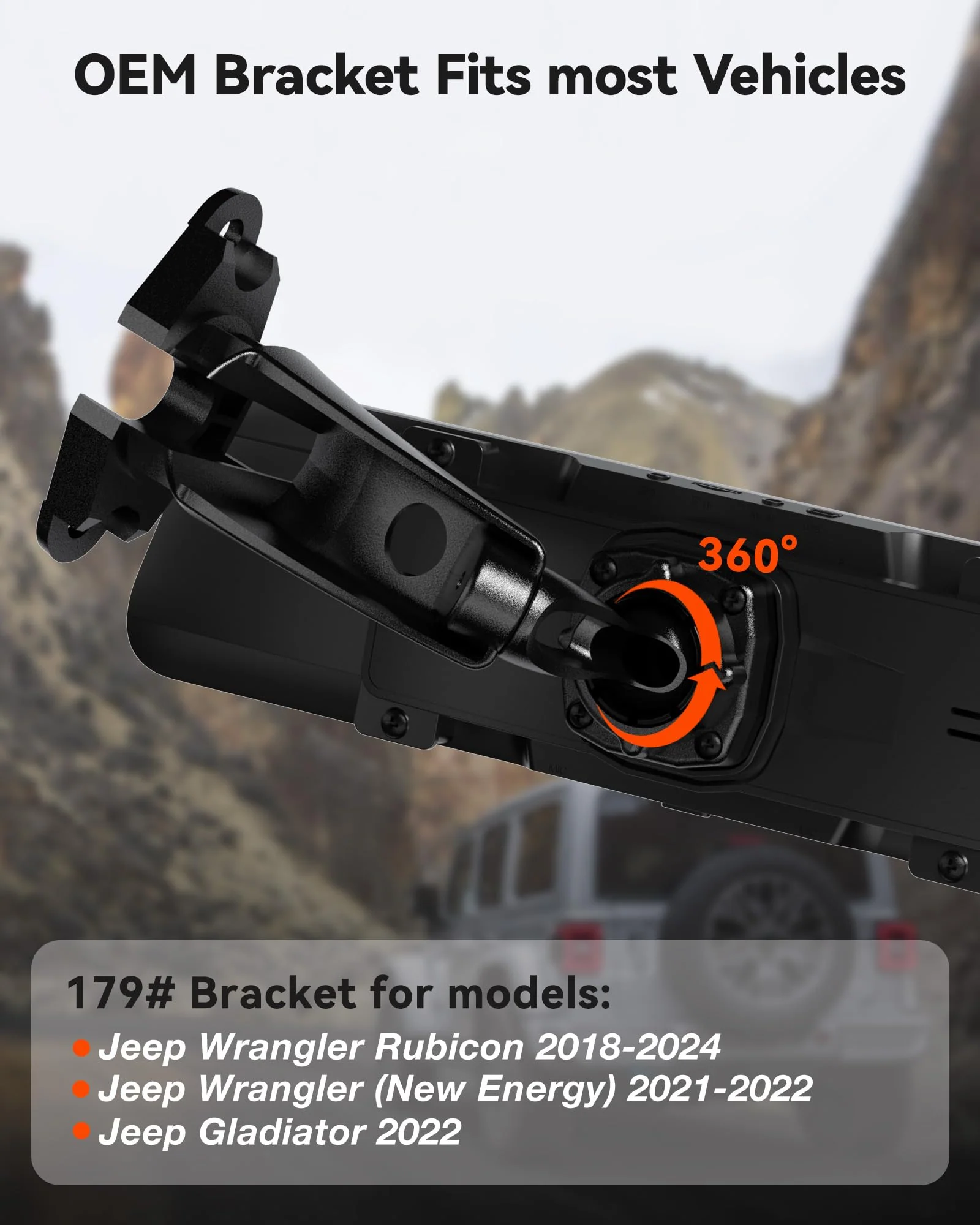 WOLFBOX Model 179 OEM Bracket Fit for 2018-2024 Jeep Wrangler Rubicon, for USB C G840S/G840H/G850/G900 Mirror Dash Cam - Image 2