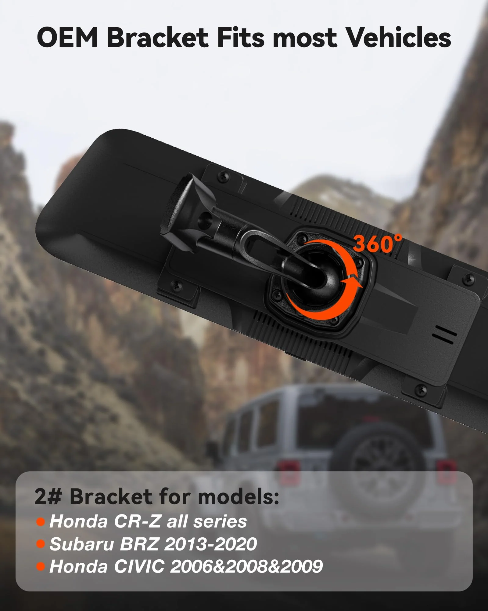 WOLFBOX Model 2 OEM Bracket Fit for Honda CR-Z Full Range,for USB C G840S/G840H/G850/G900 Mirror Dash cam - Image 2