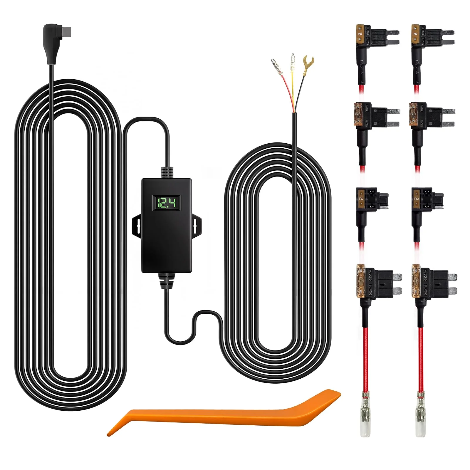 WOLFBOX USB C ACC Hardwire Kit for G840S/G900/G850/G930/G840H/i05/i07/i17,not Suitable for G890/D07, Hard Wire Car Charger Cable Kit 12V- 24V to 5V for Dash Cameras with Battery Drain Protection Upgraded Double-4 fuses