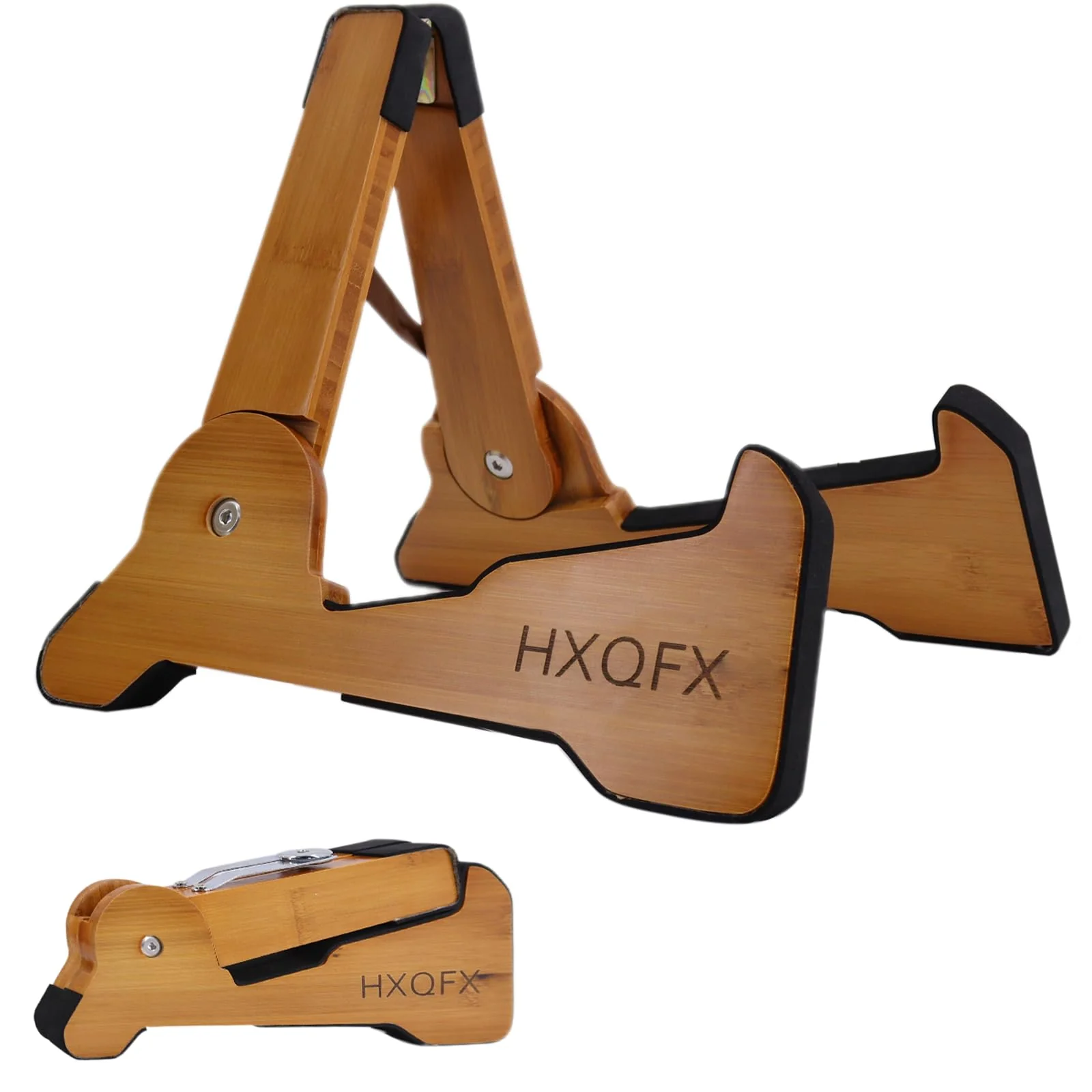 Wooden Electric Guitar Stand, X-Frame Style Guitar Stands Floor, Folding Guitar Stand for Acoustic Electric Classical Bass Guitars, Portable Instrument Holder with Soft Rubber Covering