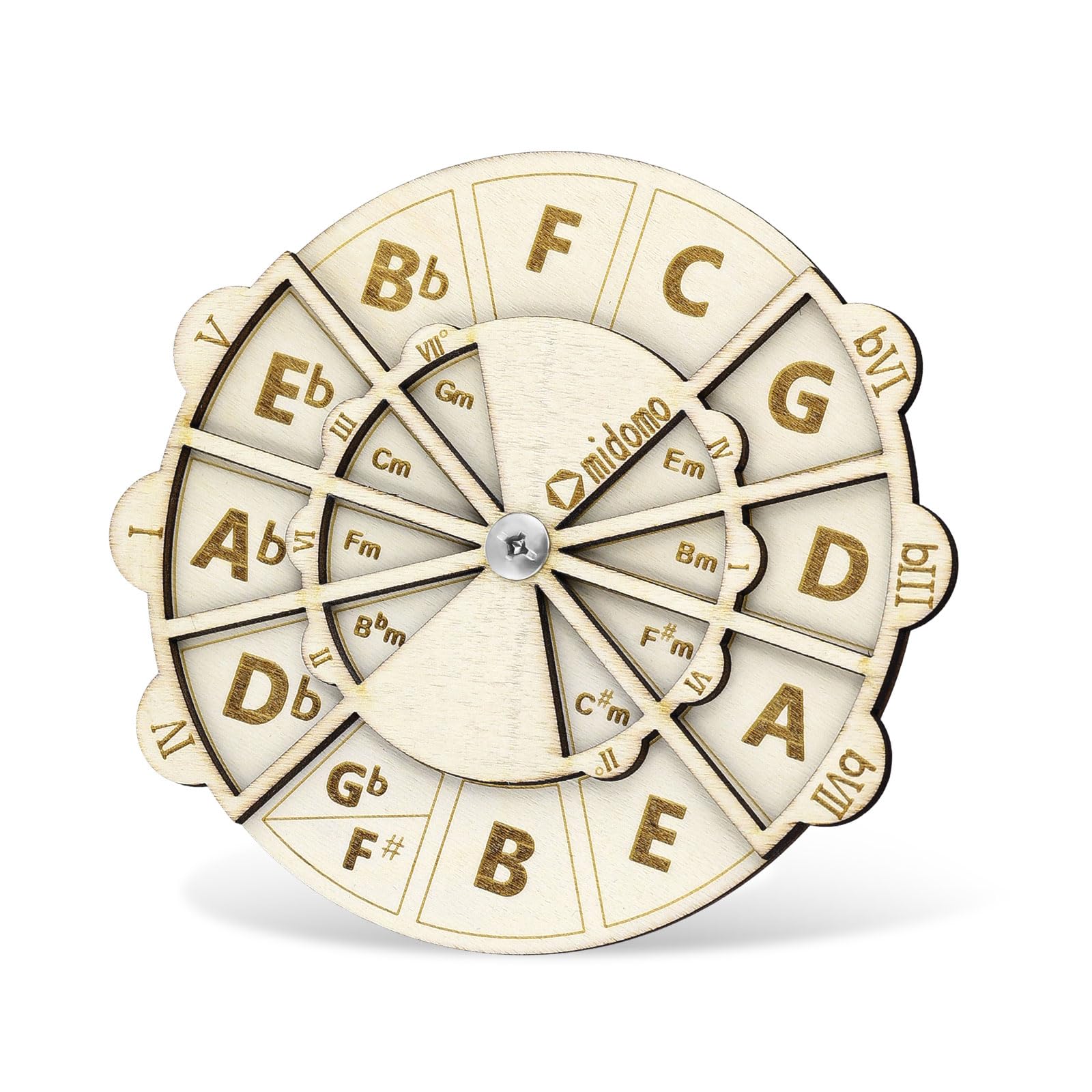 Wooden Melody Tool, 4.8 Inch Wooden Chord Wheel Circle of Fifths Wheel Round Melody Chord Tool Wooden Musical Educational Tool for Piano Violin Guitar Bass