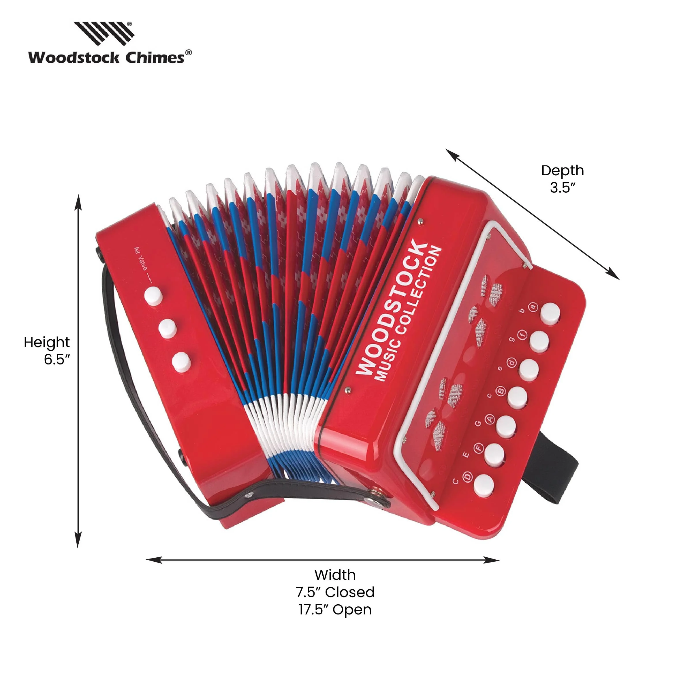 Woodstock Kid's Accordion (7"), Red, with 10 Keys, Beginner Music Toy Instrument for Children Ages 3+, Educational Gift, Toddlers Kids Boys Girls WCKA Kids 7 - Image 4