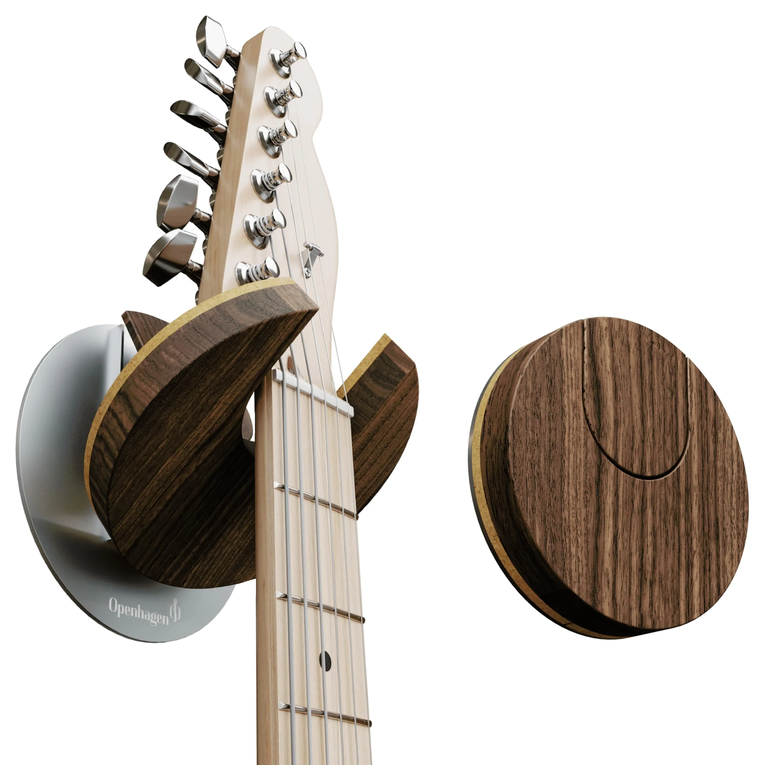 World’s Only - Collapsible Electric Guitar Hanger and Wall Mount Bracket Holder for Electric Guitars and Basses - Danish Design - Space Saving - Wooden - Walnut Color - Scratch Proof (Walnut)