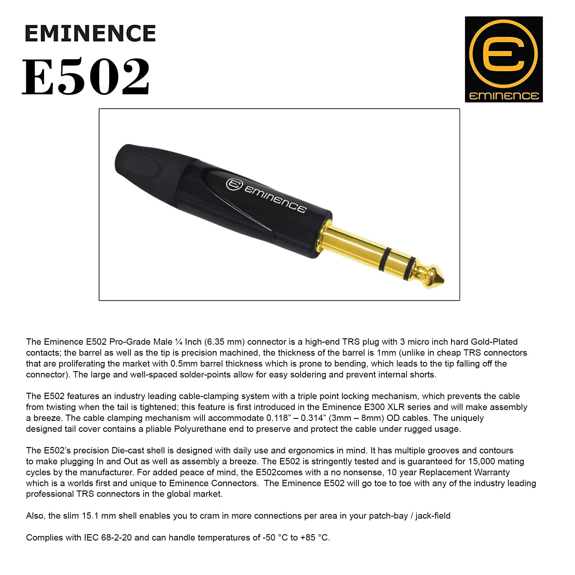 WORLDS BEST CABLES 2 Units - 1 Foot - Canare L-4E6S, Star Quad Balanced TRS Patch Cable with Eminence Gold E502 TRS Stereo Plugs - Custom Made - Image 5