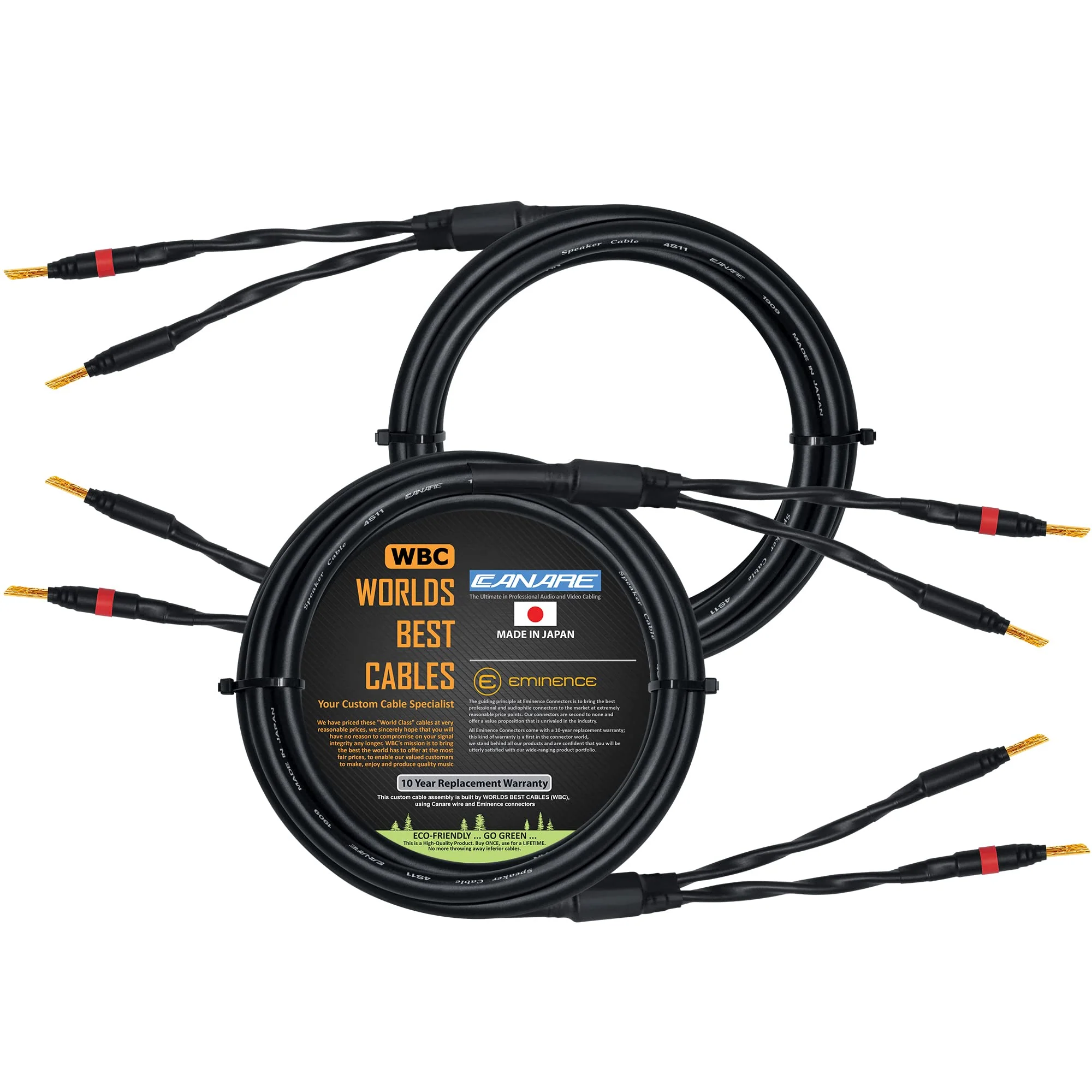 WORLDS BEST CABLES 5 Foot - Canare 4S11 – Audiophile Grade - HiFi Star-Quad Speaker Cable Pair with Eminence Gold Banana Connectors
