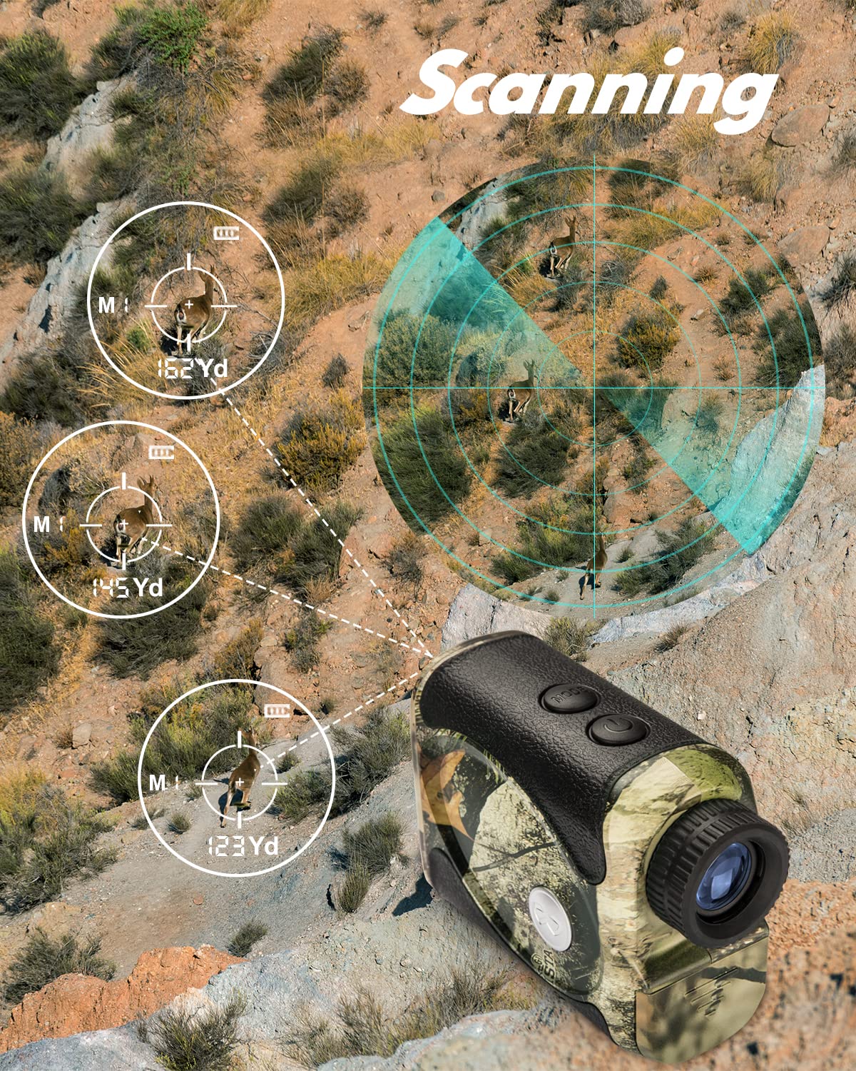 WOSPORTS Hunting Rangefinder, 800 Yards Laser Range Finder with Bow Hunting Mode (Angle, Height, Horizontal Distance) Scanning, Speed Mode for Archery Hunter, Free Battery, Carrying Case Non-Bow Hunting - Image 4