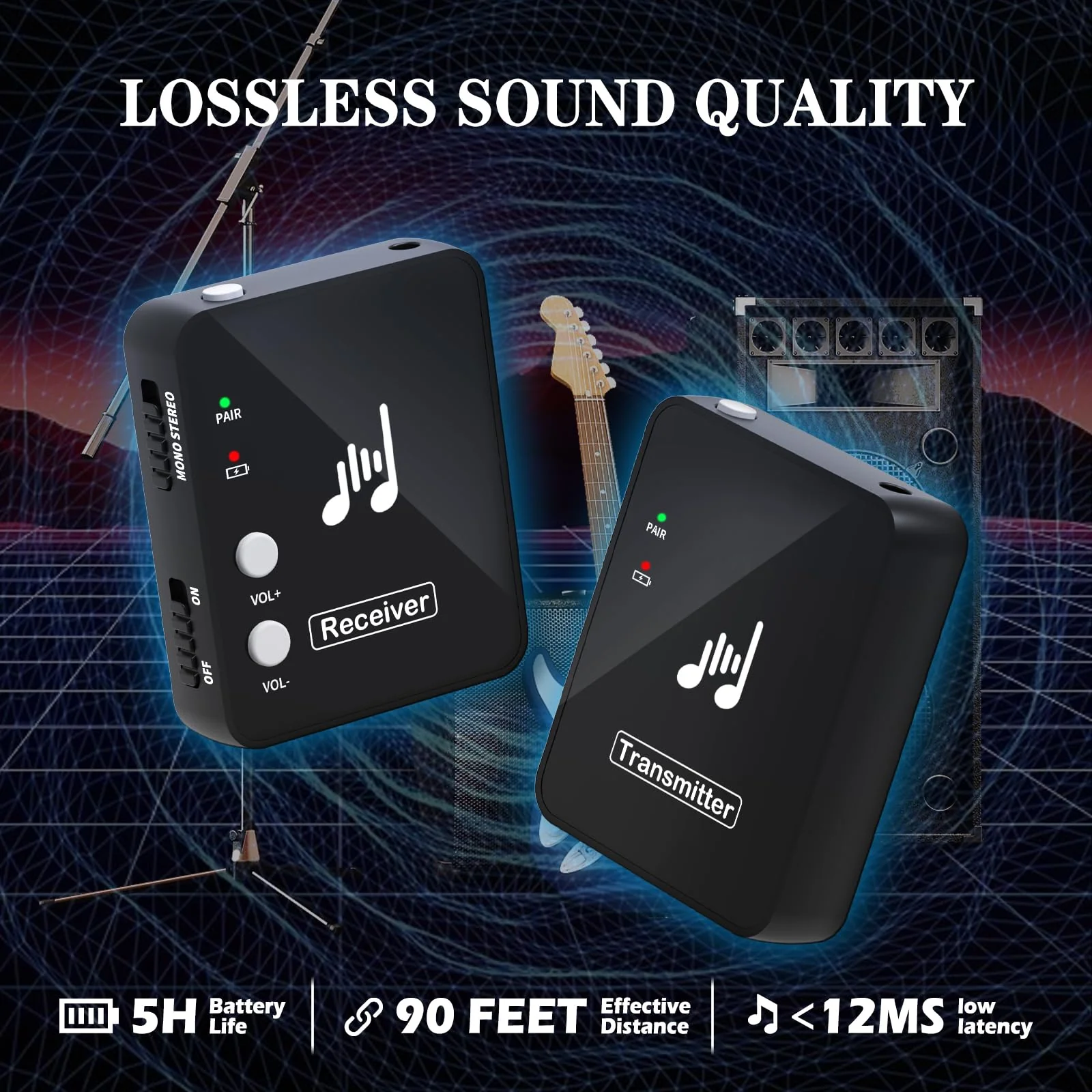 WP10 Wireless in Ear Monitor System, 2.4G Stereo Wireless IEM System with Transmitter Beltpack Receiver Automatic Pairing, Ideal for Studio, Band Rehearsal, Live Performance - Image 2