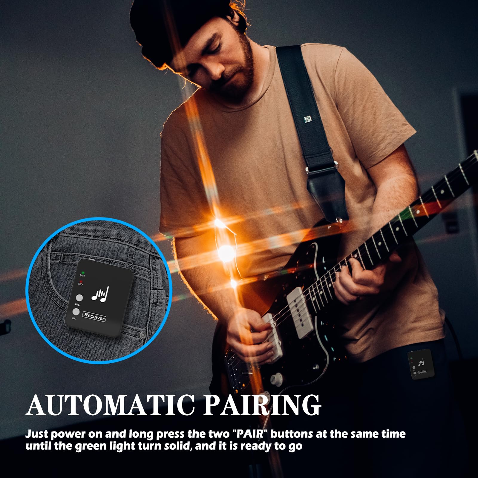 WP10 Wireless in Ear Monitor System, 2.4G Stereo Wireless IEM System with Transmitter Beltpack Receiver Automatic Pairing, Ideal for Studio, Band Rehearsal, Live Performance - Image 4
