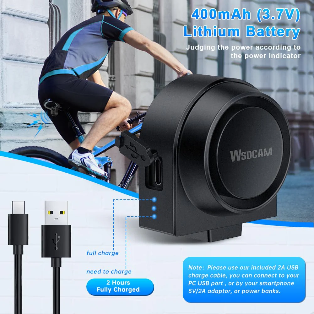 WSDCAM USB Rechargeable Bike Alarm with Remote, Wireless Vehicle Security Alarm System Anti Theft Vibration Motion Sensor Alarm for Car Trailer Motorcycle Scooter Ebike - Image 4