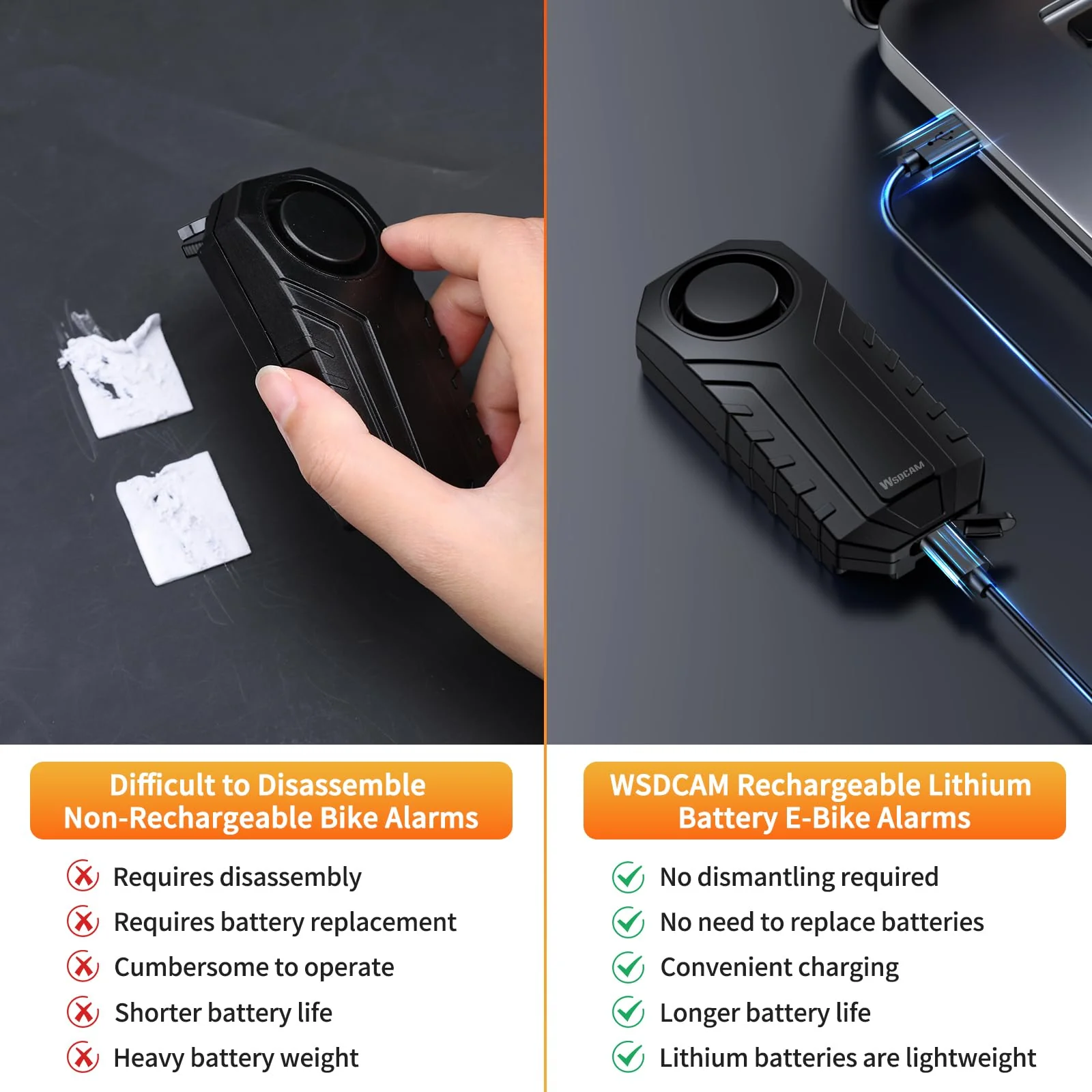 WSDCAM Wireless Bike Alarm with Remote, Rechargeable Bicycle Alarm System Anti Theft, IP65 Waterproof, 113dB Loud Bike Alarms for E-bikes, Motorcycles, Scooter, Outdoor Riding and Cycling Safety - Image 8