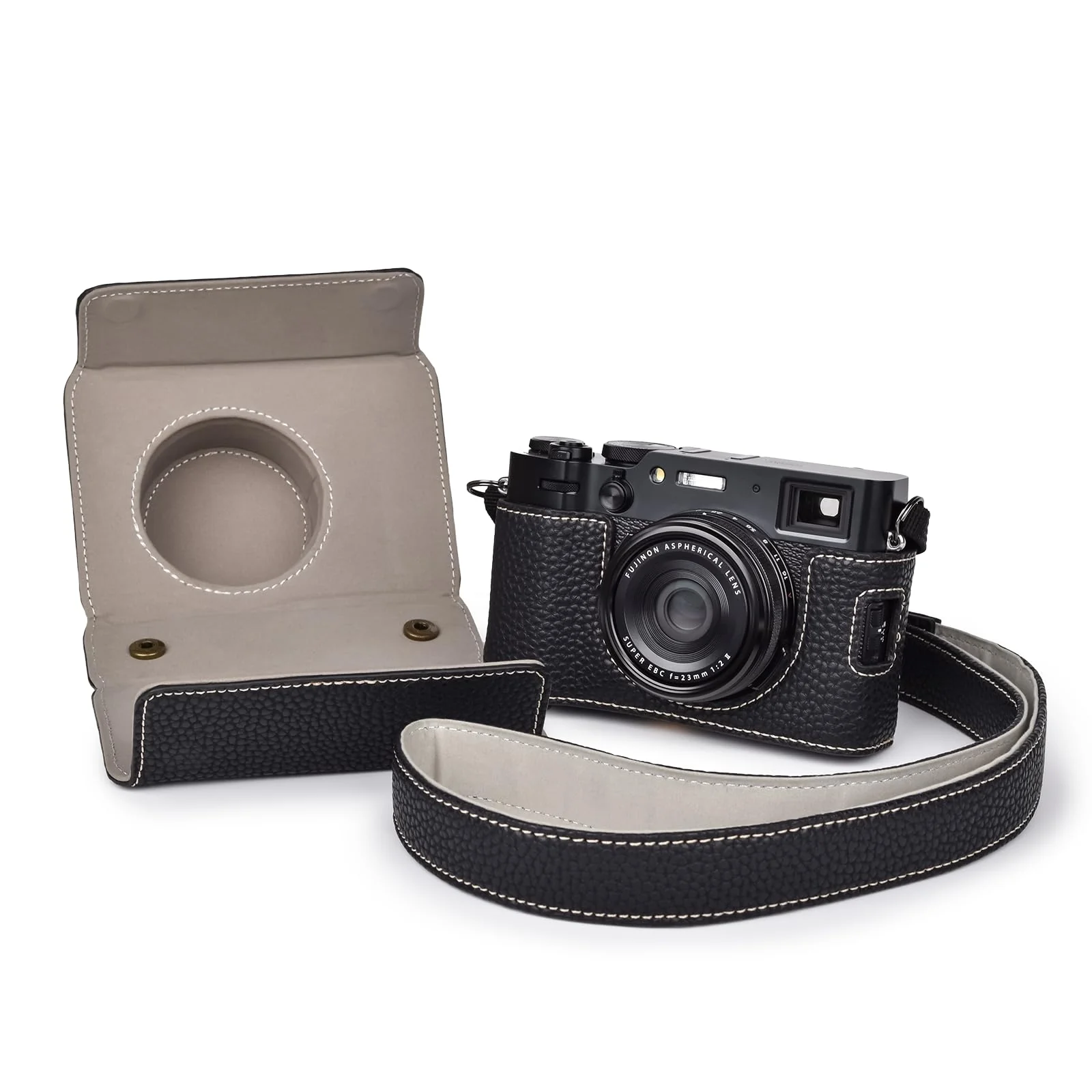 X100VI Case,Camera Half Case for X100VI,PU Leather Camera Case Compatible with X100VI Digital Camera with camera strap - Black