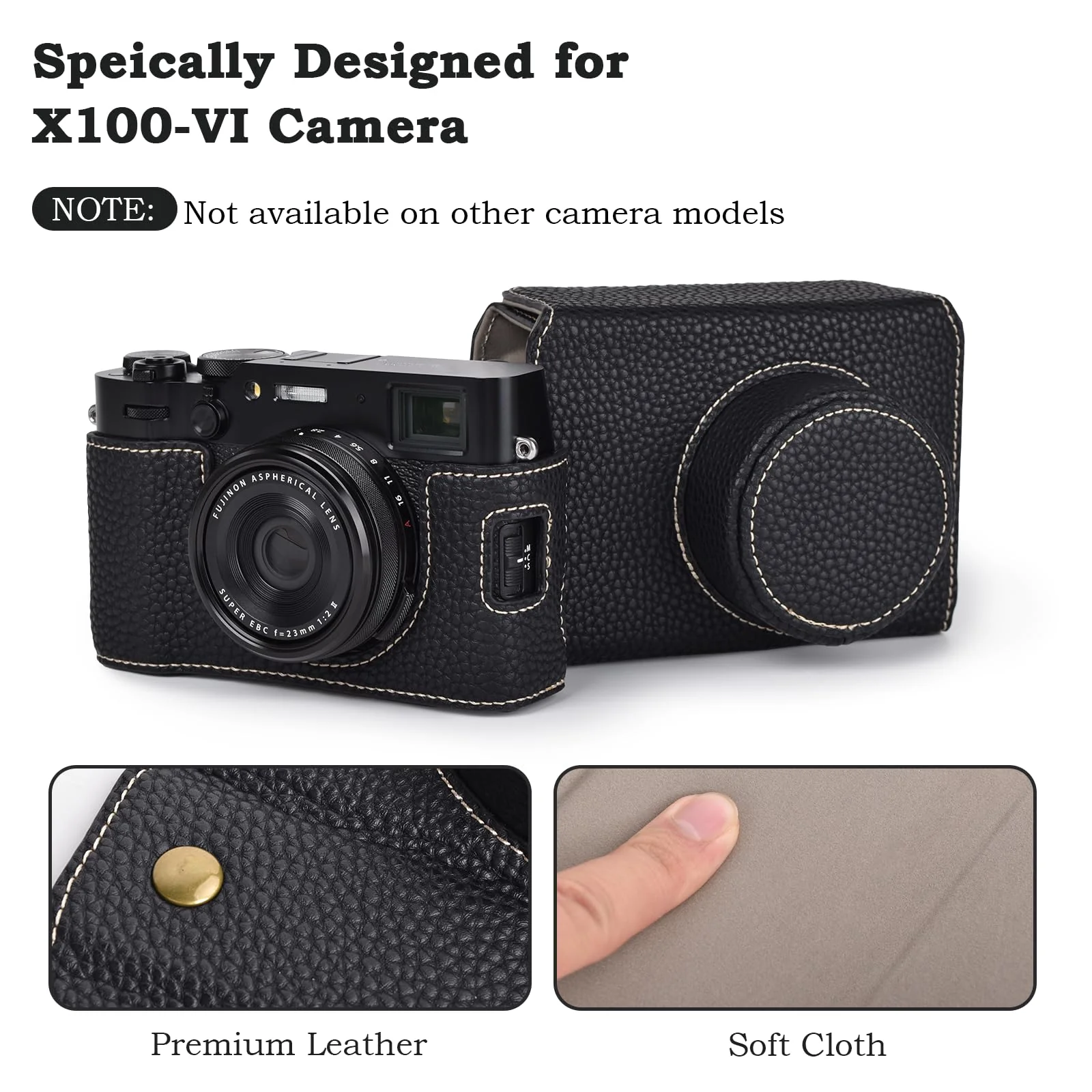 X100VI Case,Camera Half Case for X100VI,PU Leather Camera Case Compatible with X100VI Digital Camera with camera strap - Black - Image 2