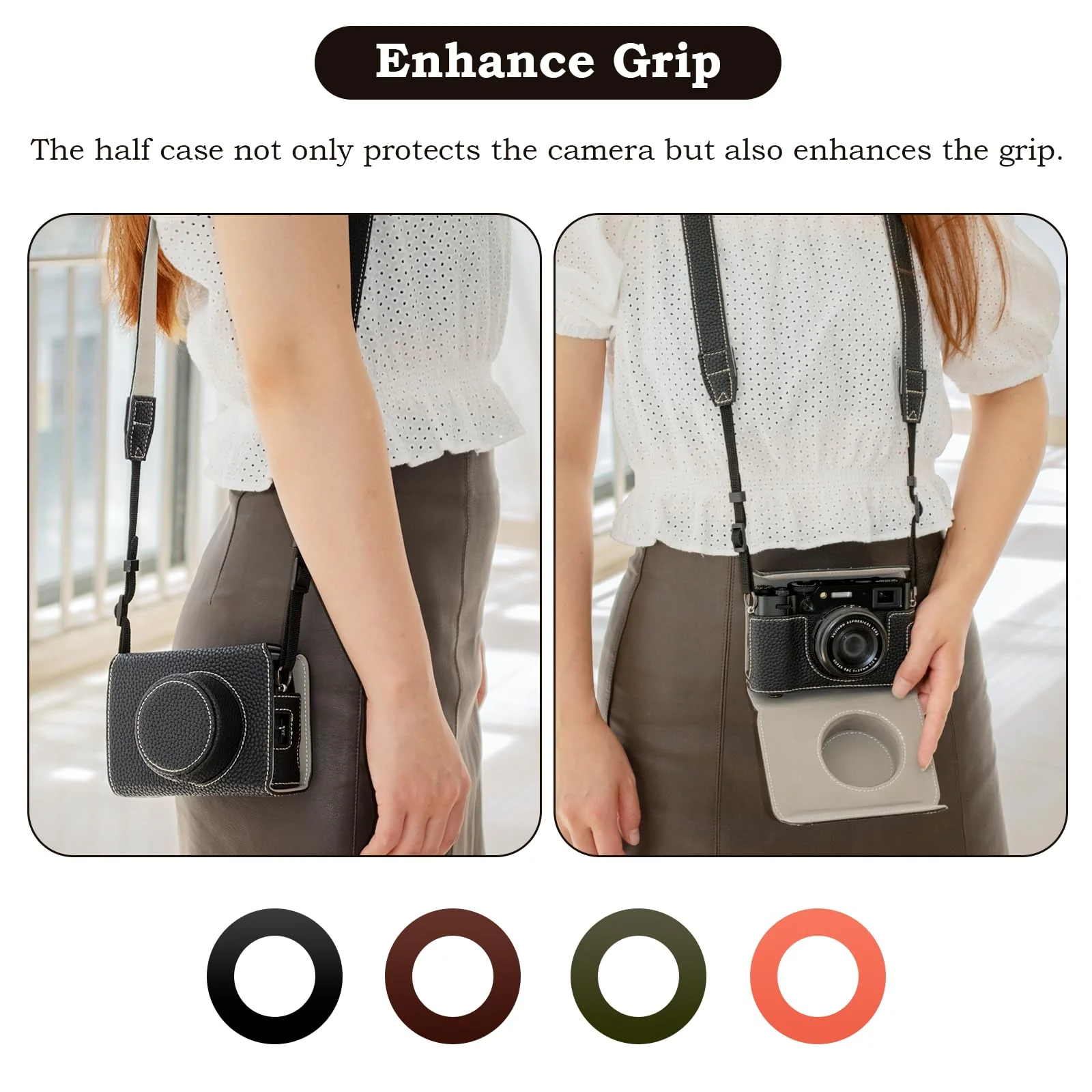 X100VI Case,Camera Half Case for X100VI,PU Leather Camera Case Compatible with X100VI Digital Camera with camera strap - Black - Image 6
