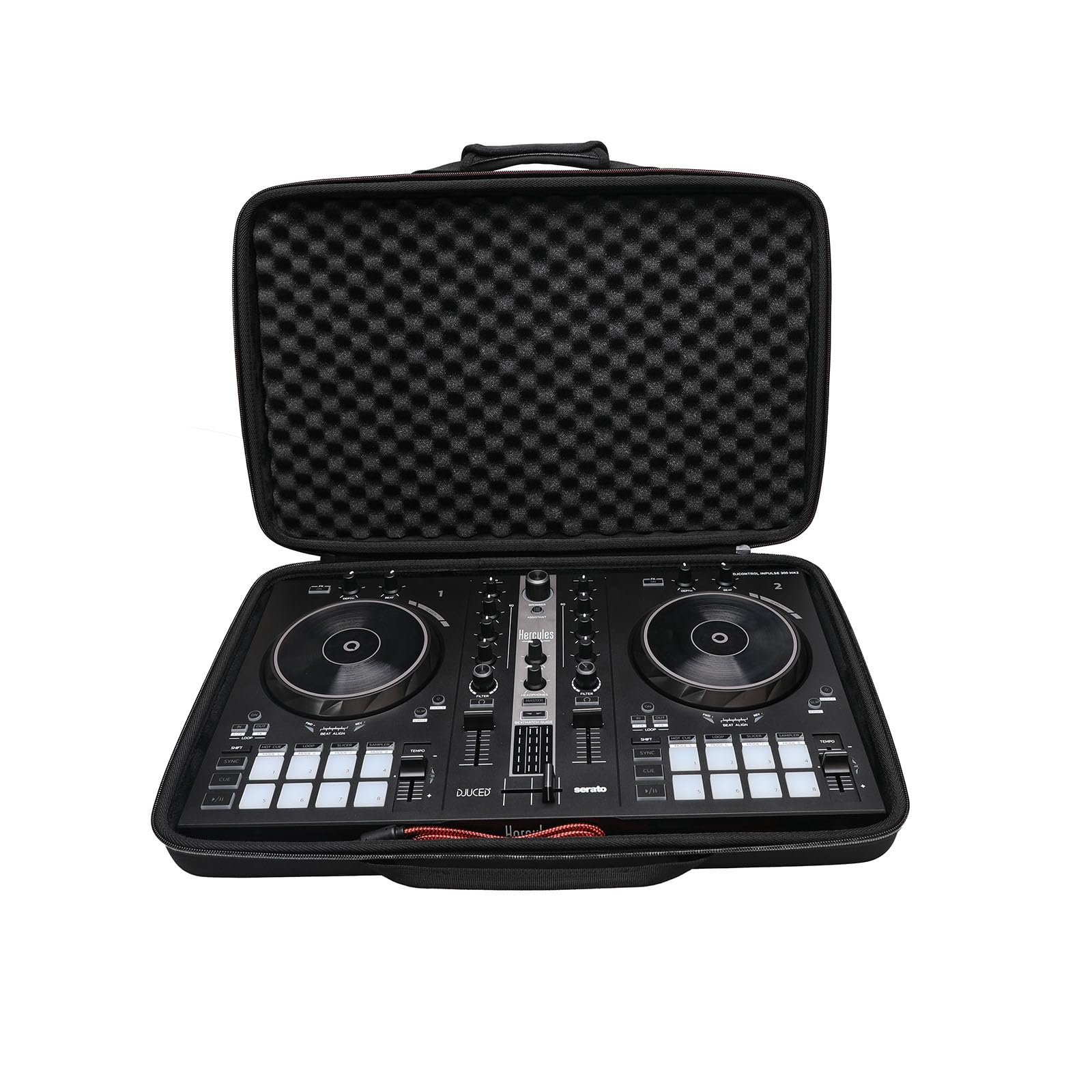 XANAD Black Case for Pioneer DJ DDJ-FLX4 2-deck or Hercules DJControl Inpulse 300 MK2 DJ Controller - Protective Carrying Storage Bag inner black + outer black