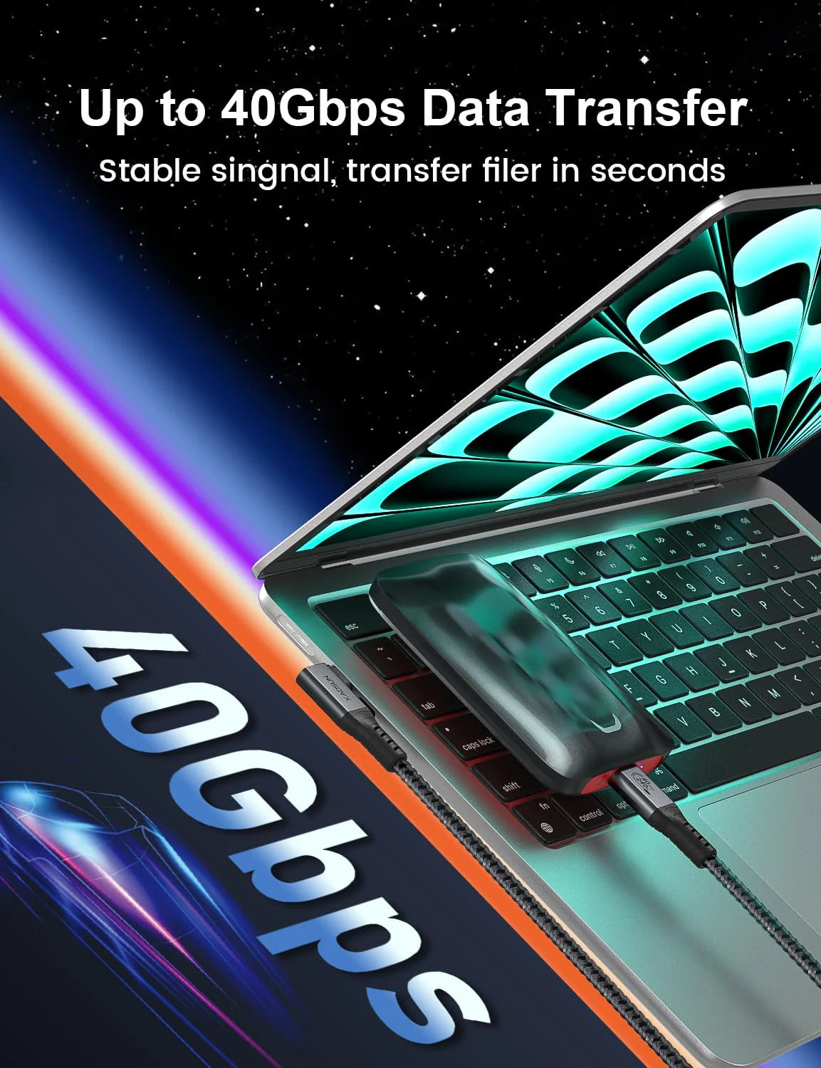 XAOSUN 240W USB4 for Thunderbolt 4 Cable 5.9ft, 90 Degree Right Angle Thunderbolt 4 Cable, Support 240W Charging, 40Gbps Transfer, 8K HD Display for iPhone 15 Pro Max MacBook Thunderbolt Dock Tablet 6FT - Image 4