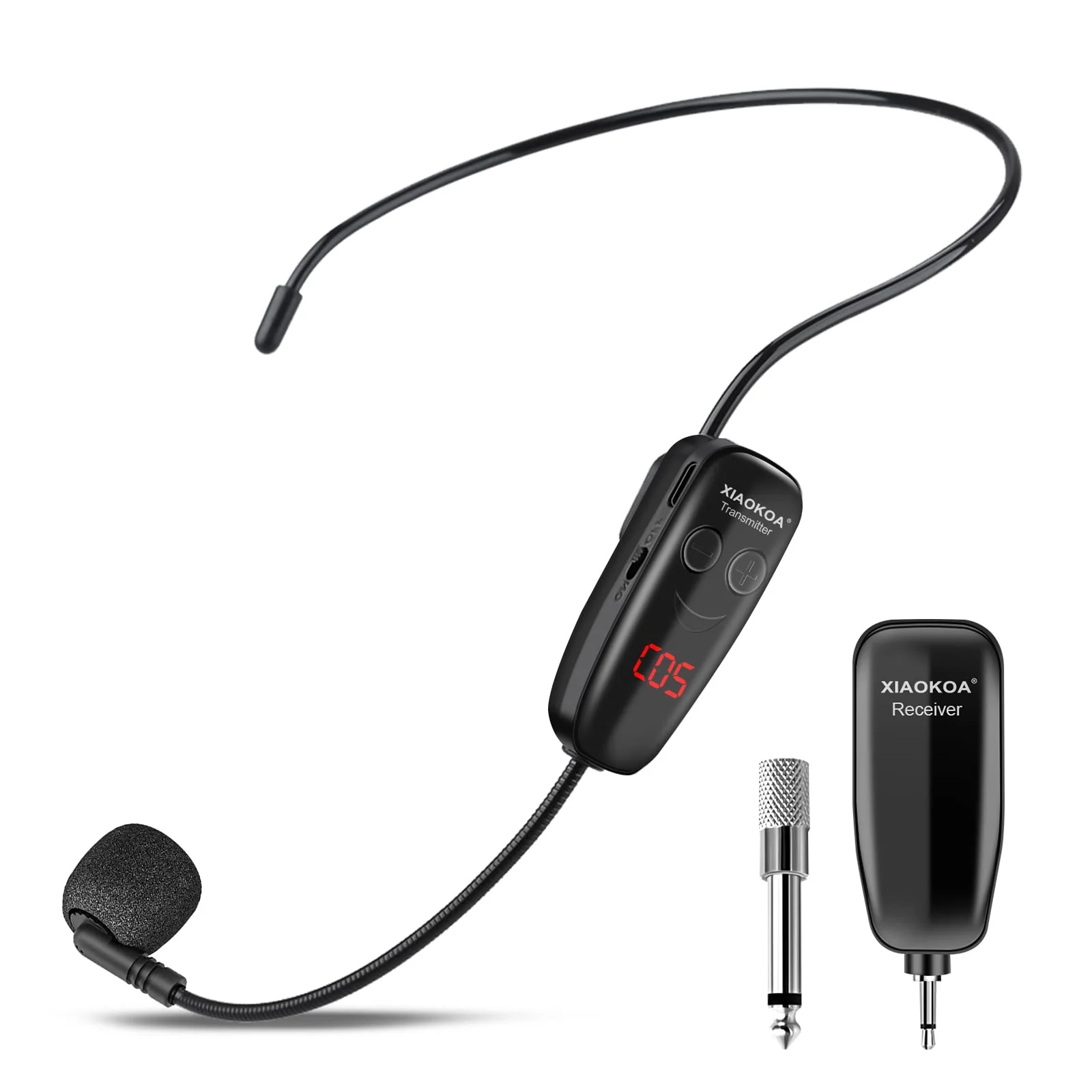 XIAOKOA Wireless Microphone Headset, UHF Head Mic Speaker System, Professional Voice Amplifier Headset Microphones, with LED Digital Display, for Teaching Fitness Instructor Tour Guide Black-B